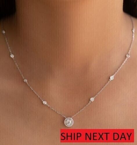2Ct Round Lab Created Diamond Girlfriend Specials Necklace 14K White Gold Plated