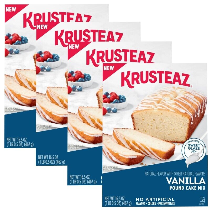 Krusteaz Vanilla Pound Cake Mix, 16.5 oz Box Moist and Delicious - 4 Pack