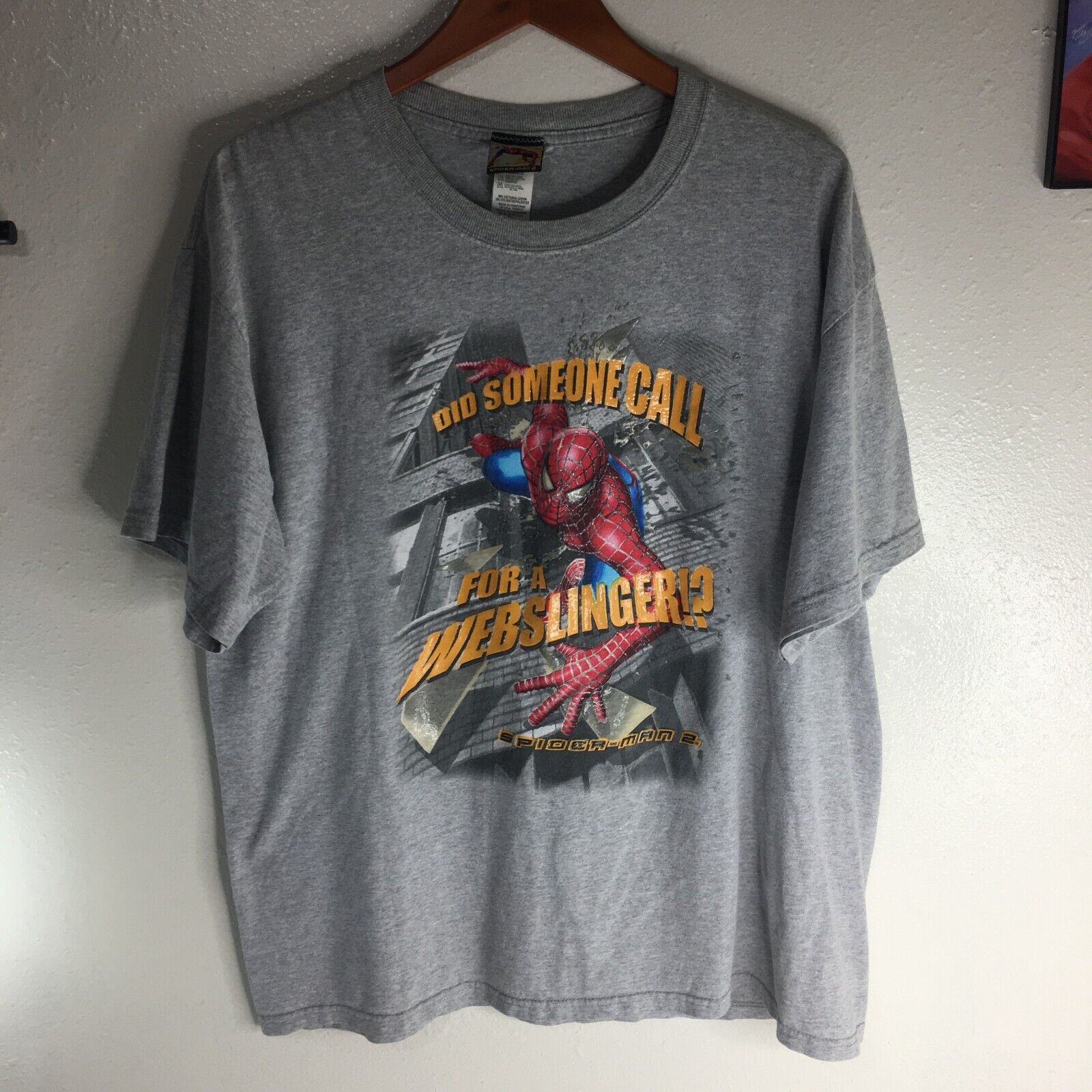 Rare Vintage Spiderman 2 T Shirt Mens XL Marvel Gray Bubble Letters