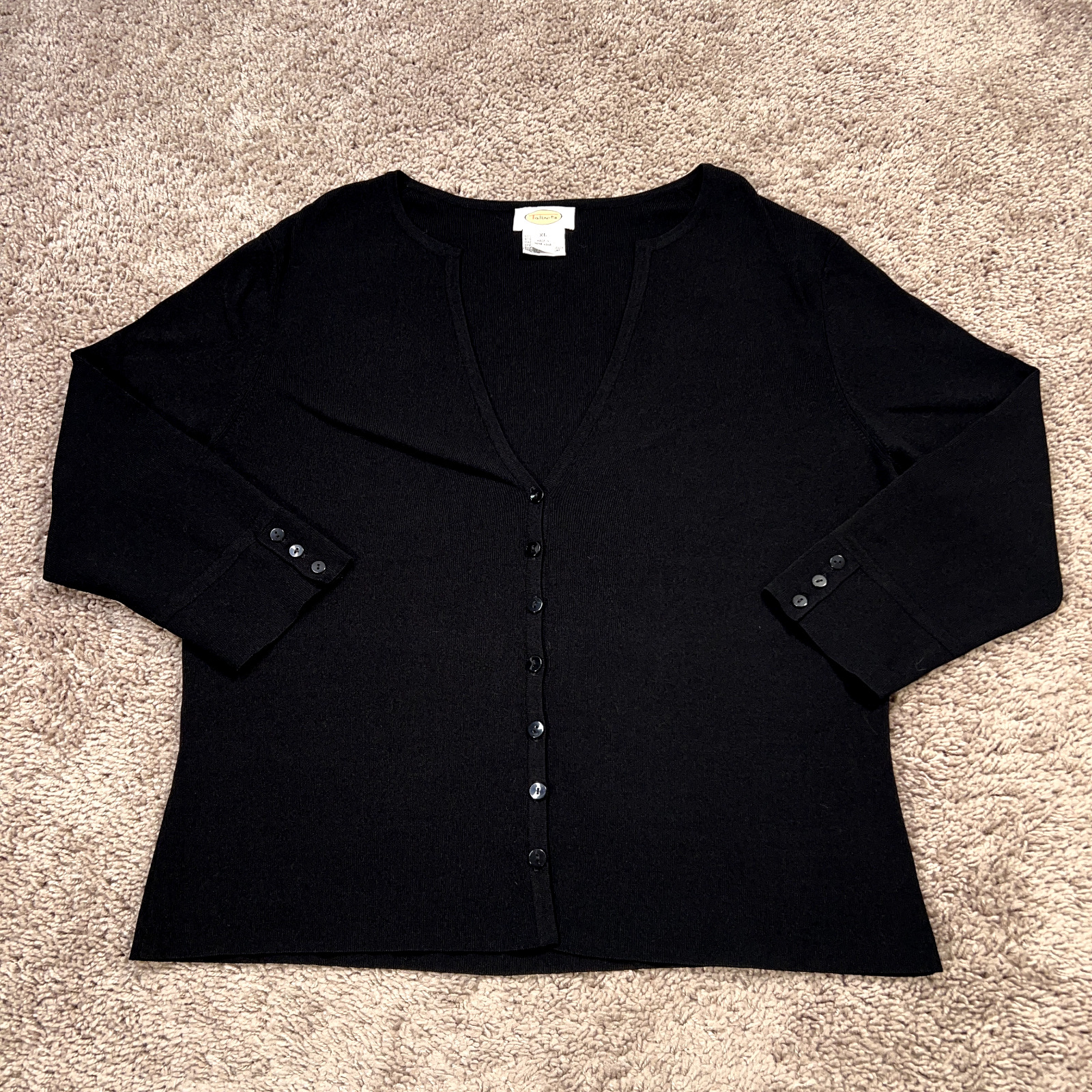 Vintage Talbots Cardigan Womens XL Black Button Up Sweater Classic Minimalist