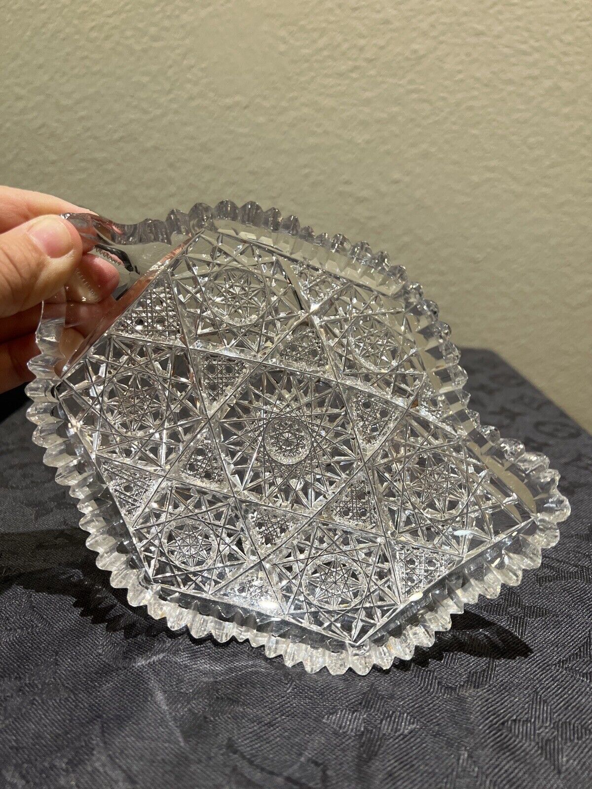 Antique American Brilliant Cut Crystal Leaf Shape Plate