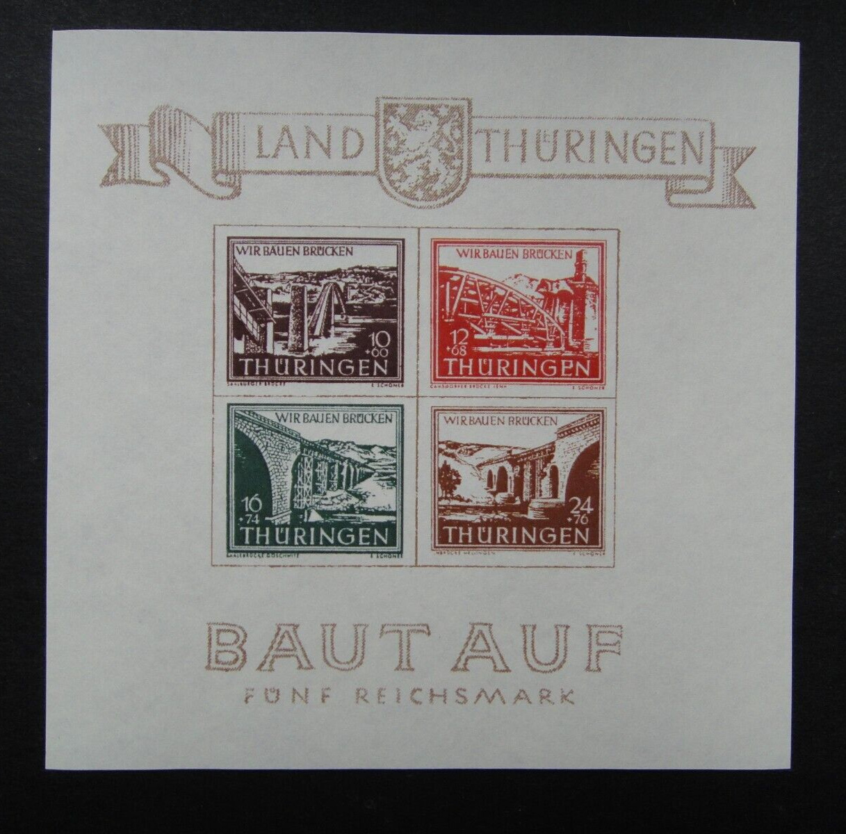 Germany 1946 Stamps MNH SBZ Thüringen Semi-postal Bridge Sheet WWII German