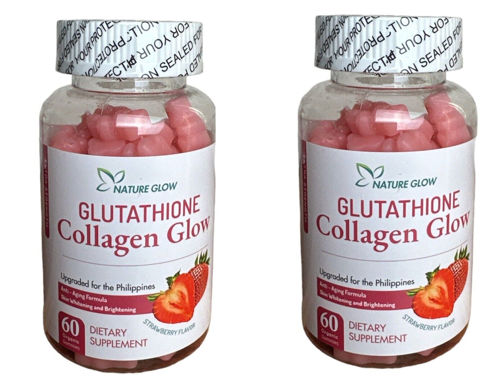 Nature Glow Glutathione Collagen Strawberry Flavor 60 Chewable Gummies - 2 Box