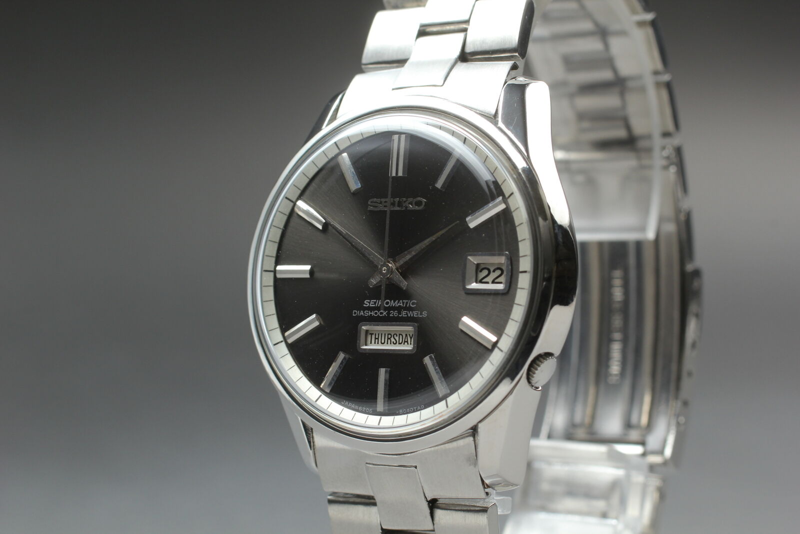 Vintage 1966 Seiko Seikomatic DIASHOCK 6206-8040 Black 26J Automatic Watch JAPAN
