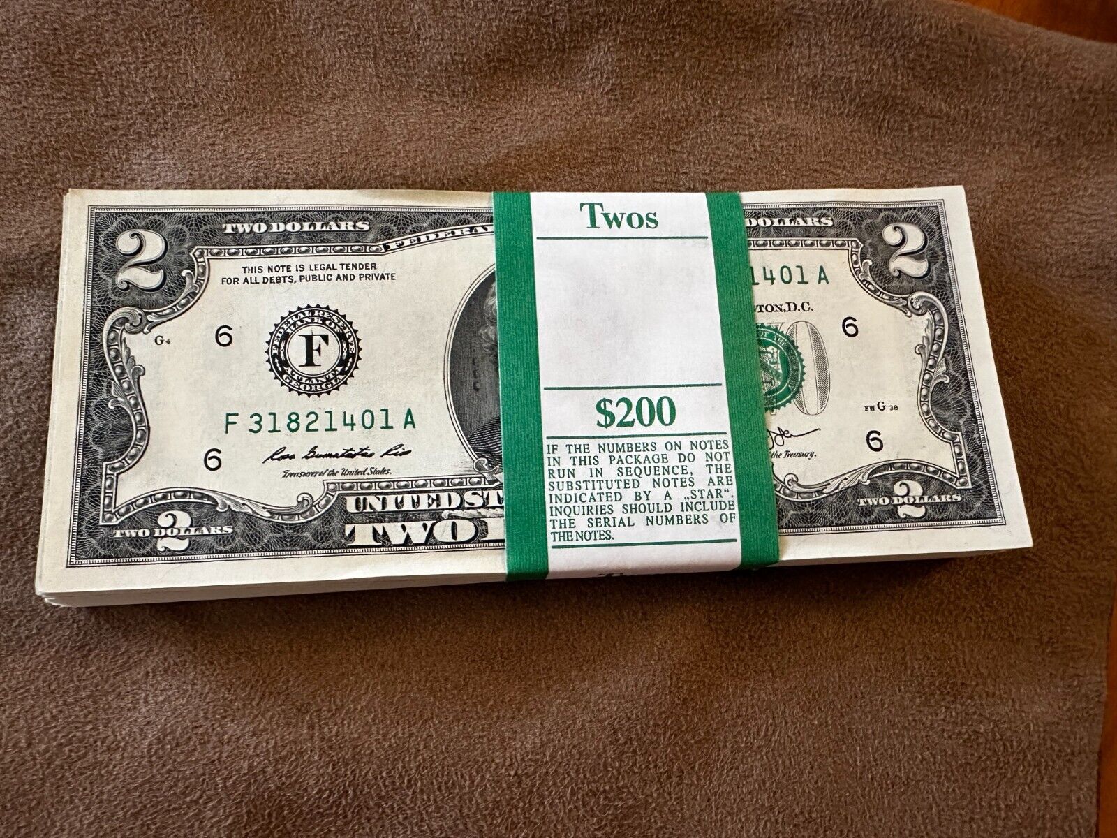 UNC 2013 $2 Notes Atlanta, GA Fed Pack of 100 (Two Dollar Bills, BEP Pack)