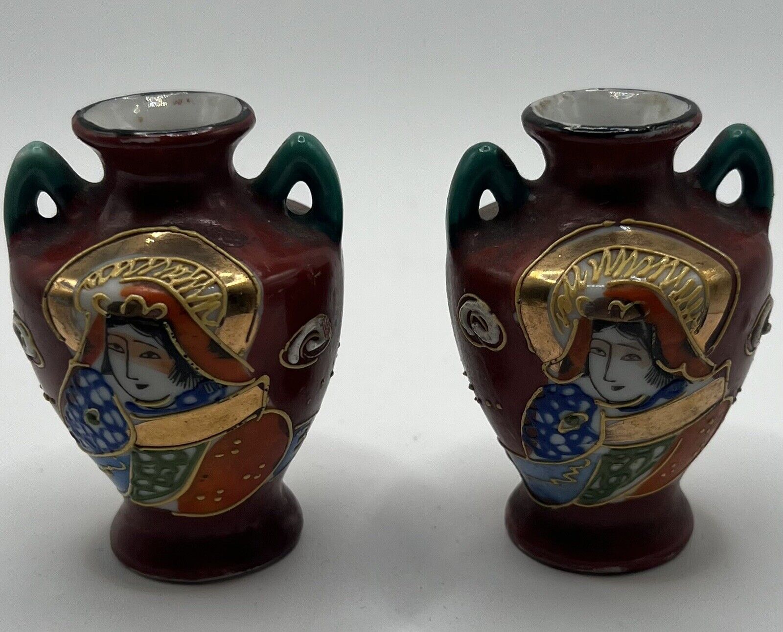 Vintage Takito Satsuma Moriage Miniature Vase, Japan, Hand-Painted