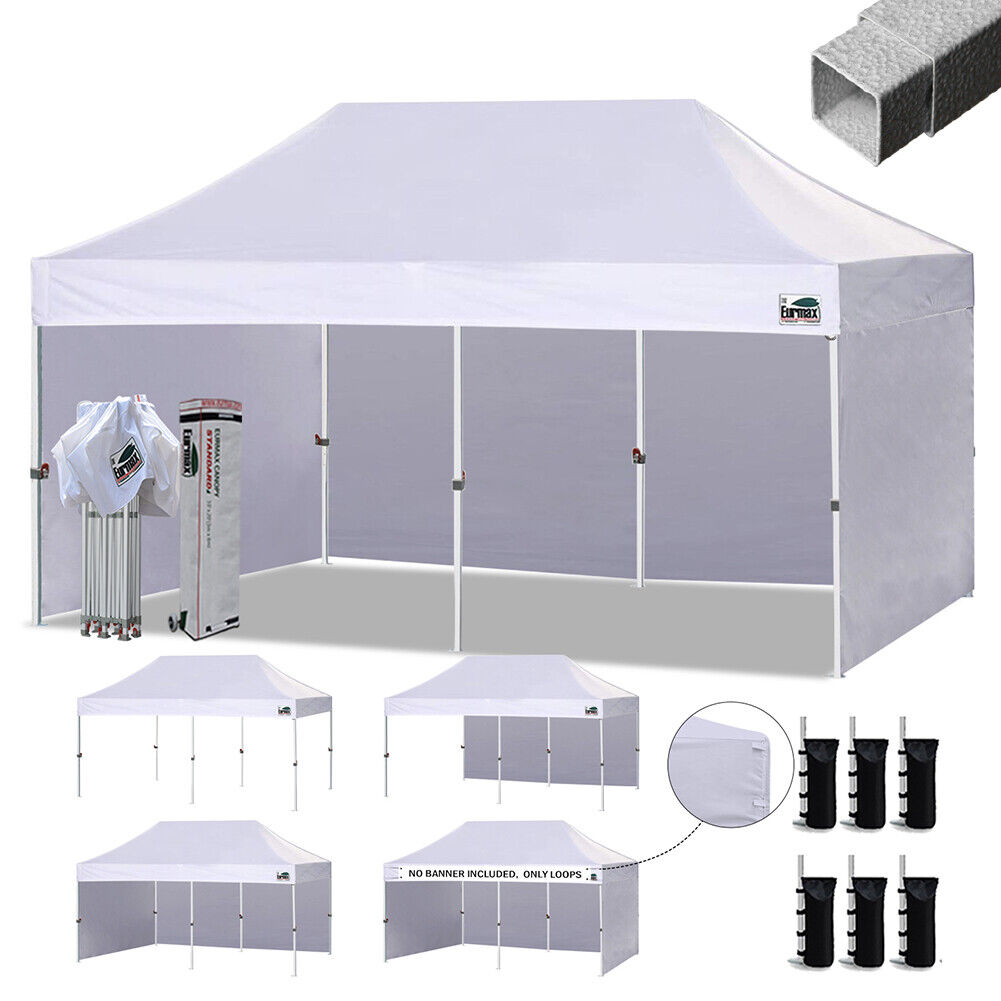 Eurmax 10x20 Pop-up Canopy  with 4 Removable Zipper End Side Walls+Roller Bag