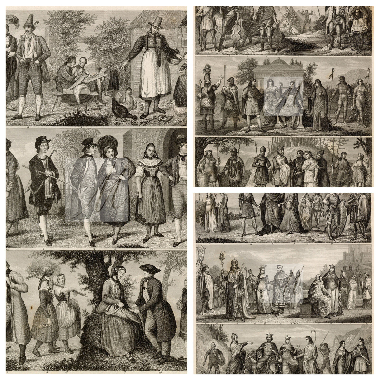 VINTAGE Group of History and Ethnology Prints - Set of 3 - 1851 #I18