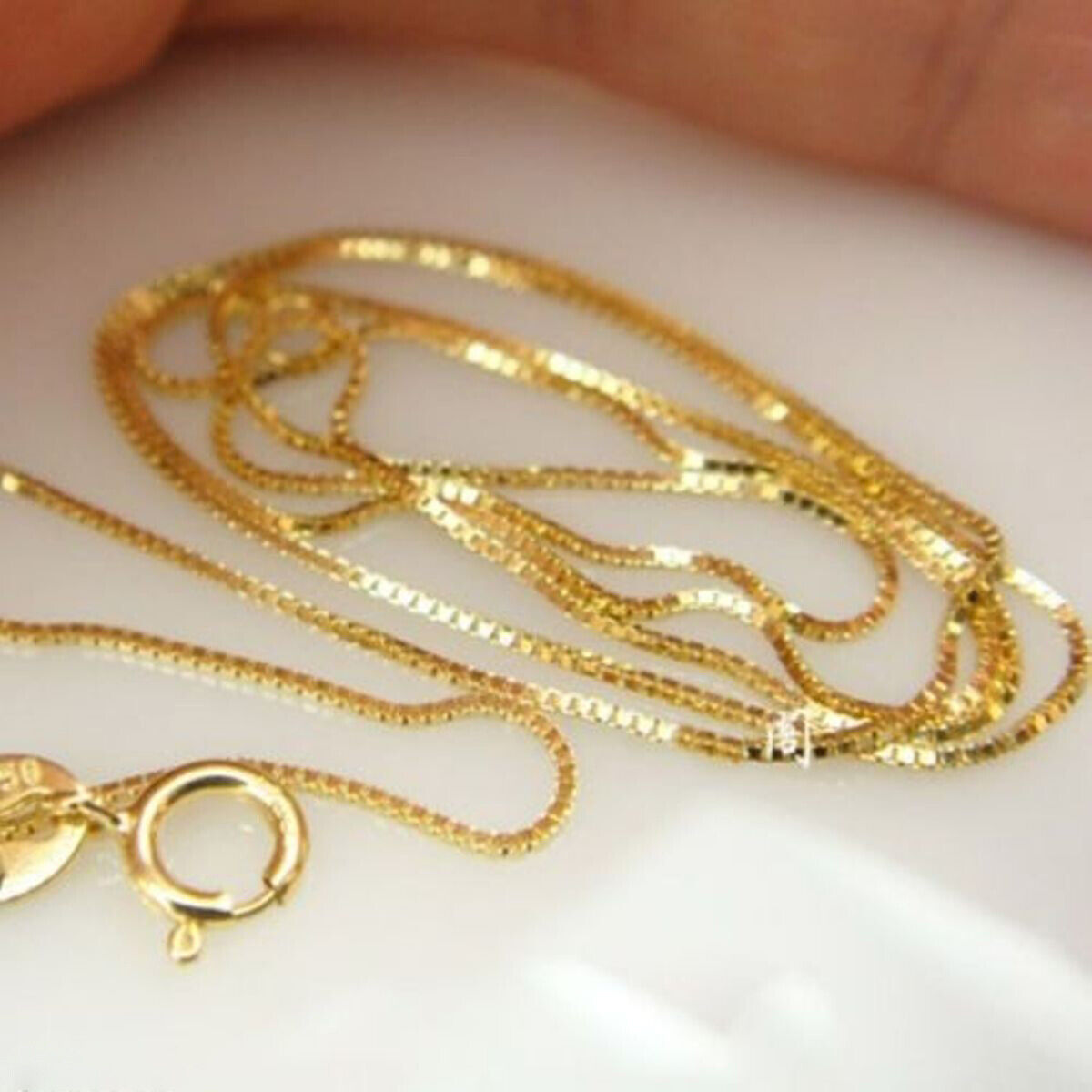 18K Solid Yellow Gold Necklace Box Link Chain 16\