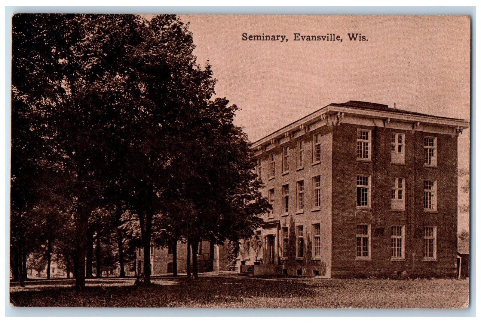1910 Seminary Exterior Building Evansville Wisconsin WI Vintage Antique Postcard
