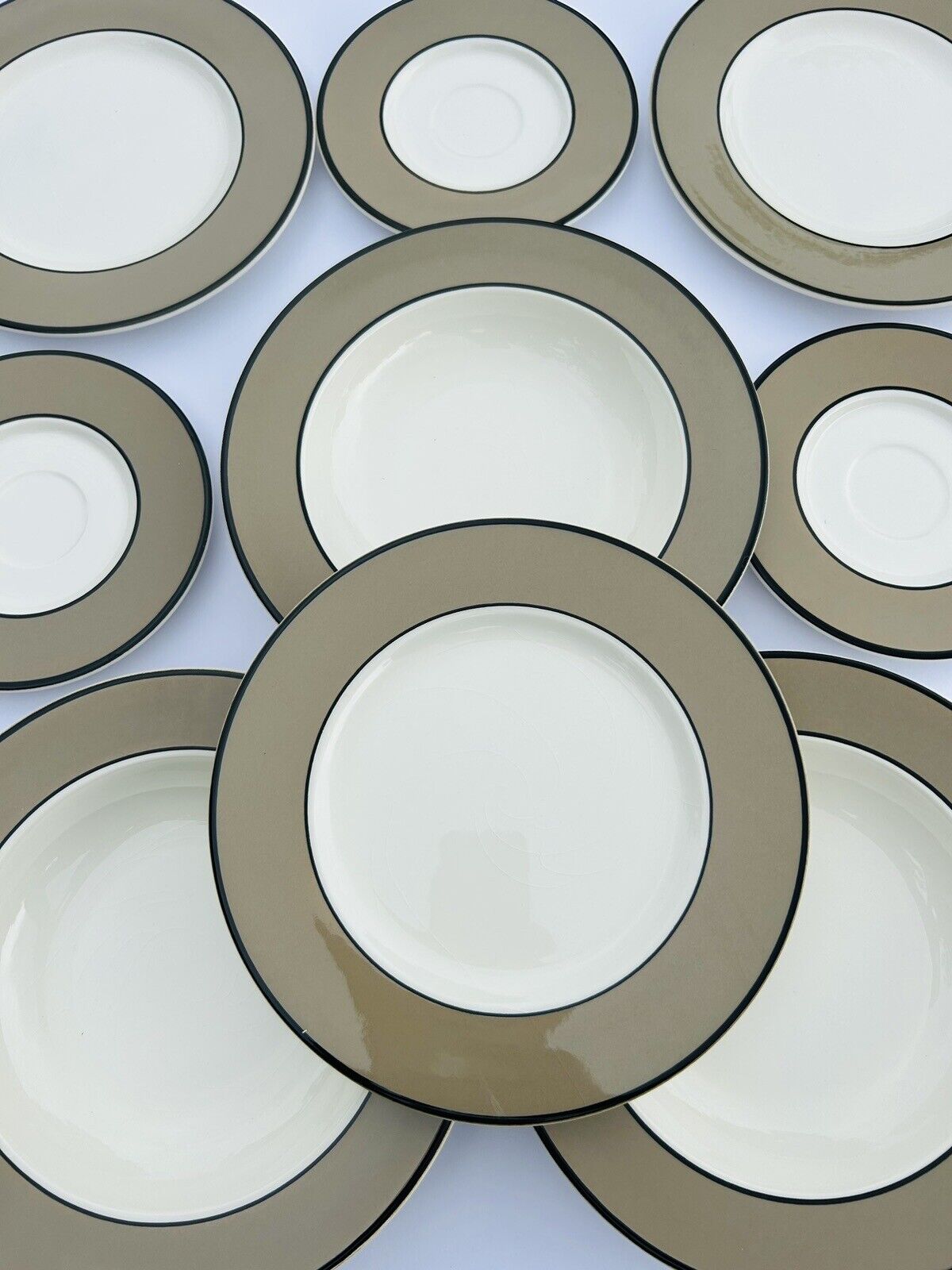 (10)pc PAGNOSSIN Treviso Italy Taupe Tan Ironstone (4)salad(3)suacer(3)soup