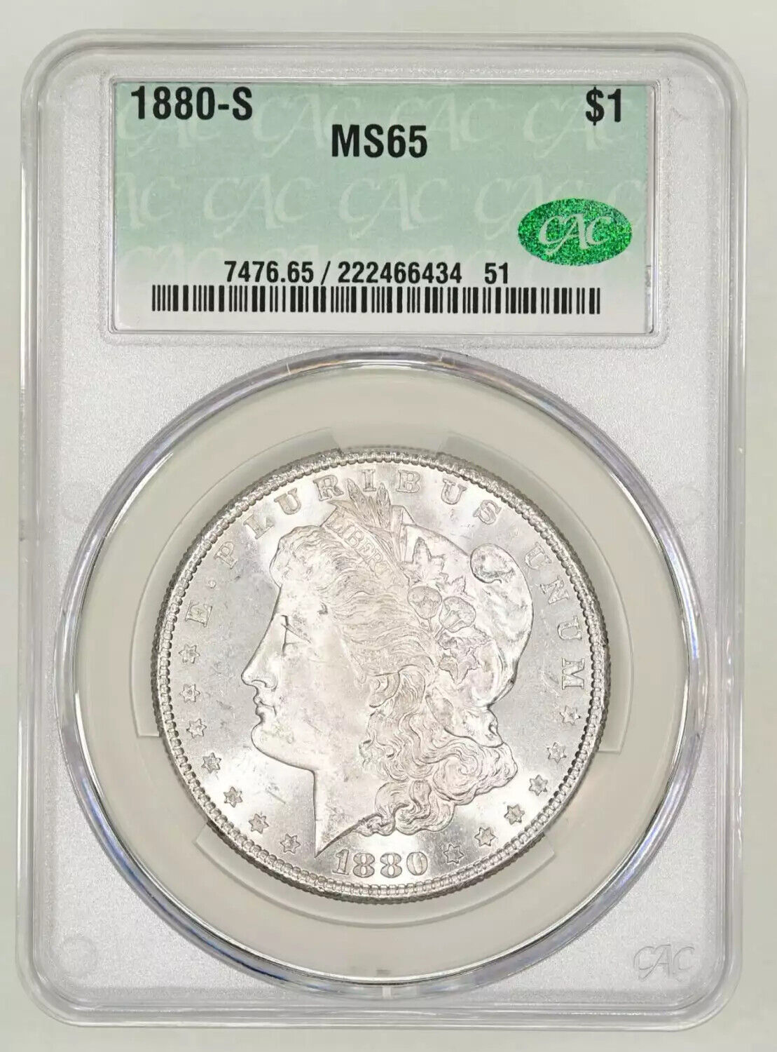 1880 S Morgan Silver Dollar CACG MS 65 CAC Grading