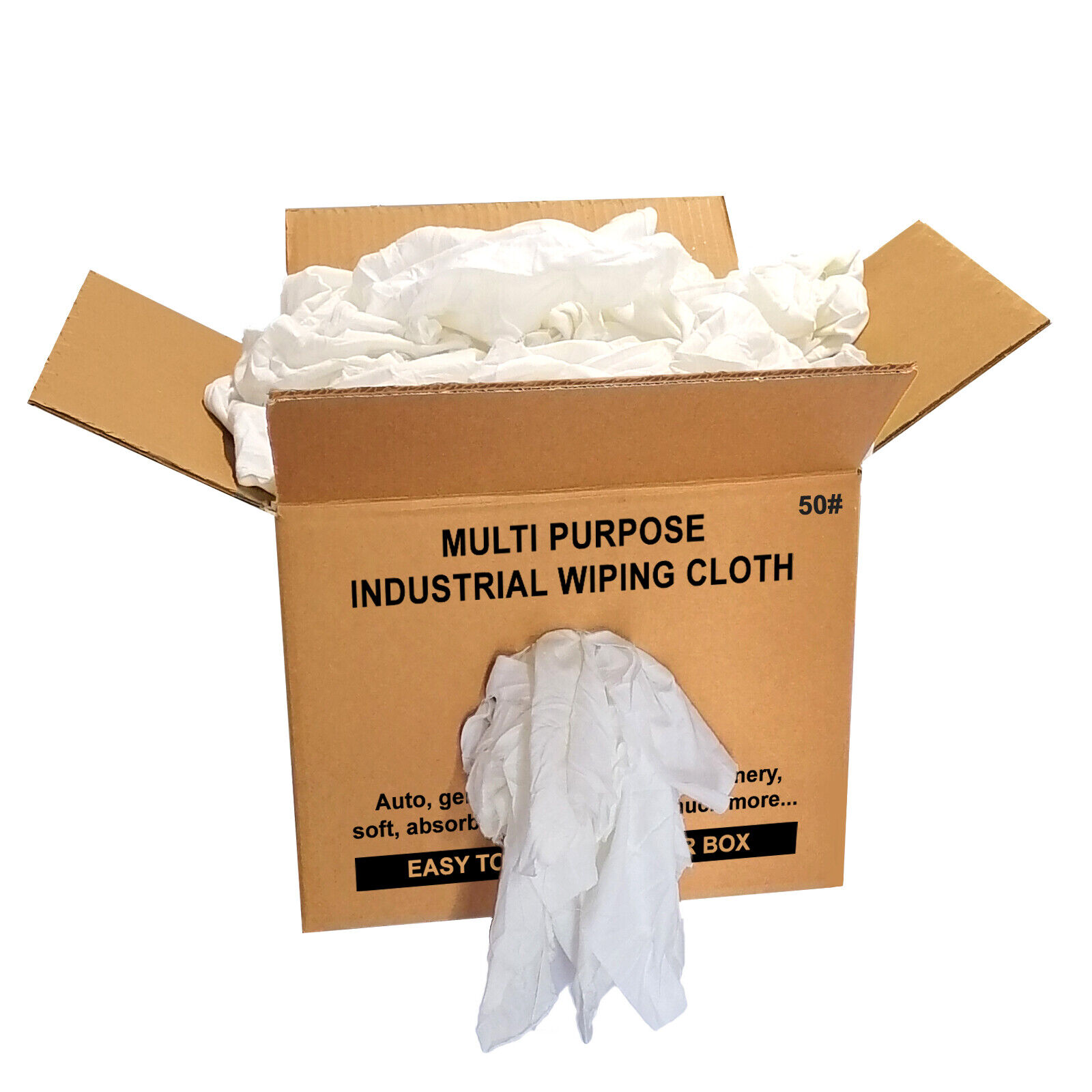White Recycled Sheeting Rags Wiping Rags - 50lbs. Box - Multi Purpose Cleaning