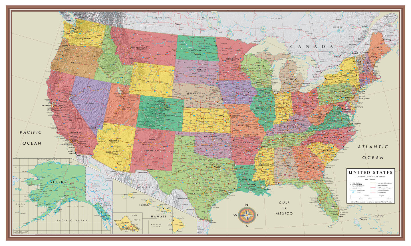 Swiftmaps United States, USA, US Contemporary Elite Wall Map Large Mural Poster