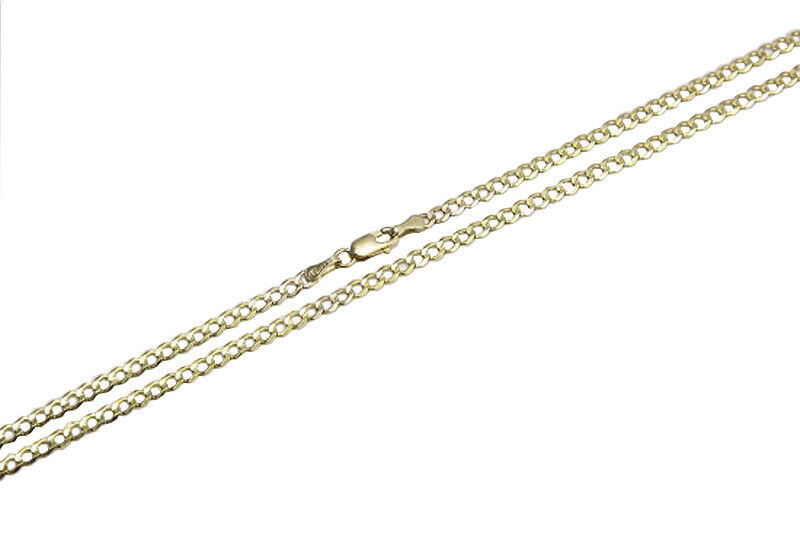 Solid 14k Yellow Gold 2.5MM-4.5MM Curb Chain Cuban Link Necklace 16
