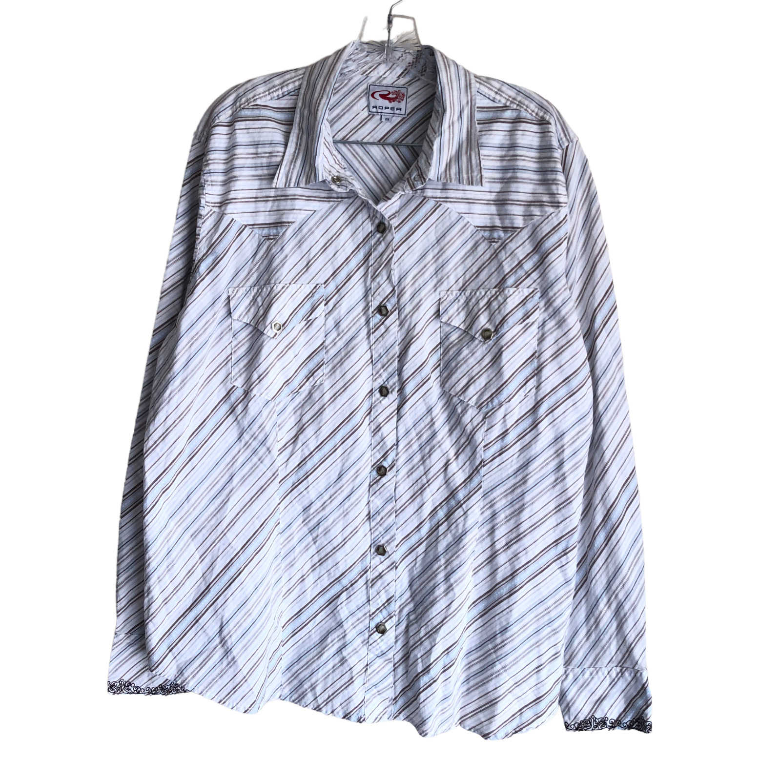Roper Women\'s Western Shirt Plus Size 2X Striped 100% Cotton Snap Button Cowgirl