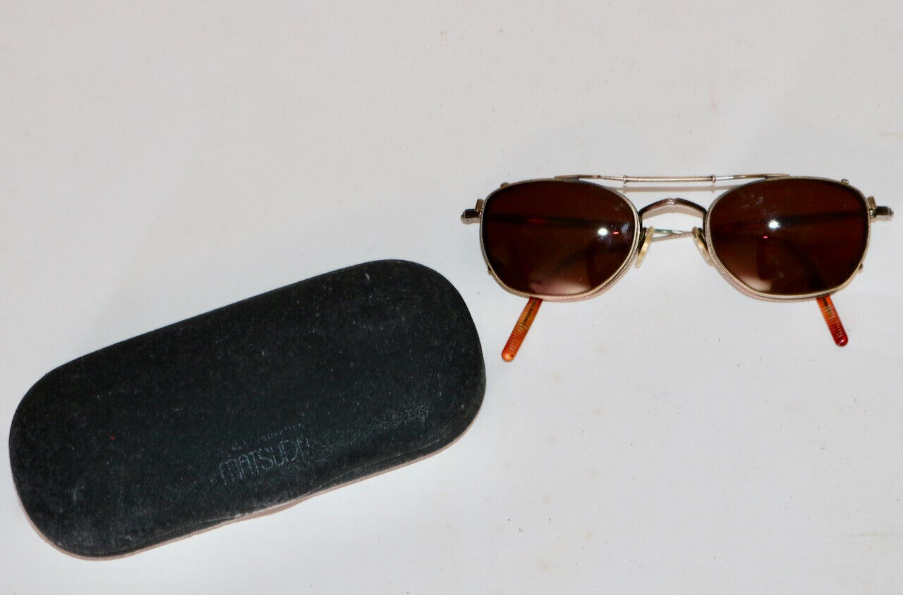 MATSUDA vintage metal frame glasses with sunglass clip case