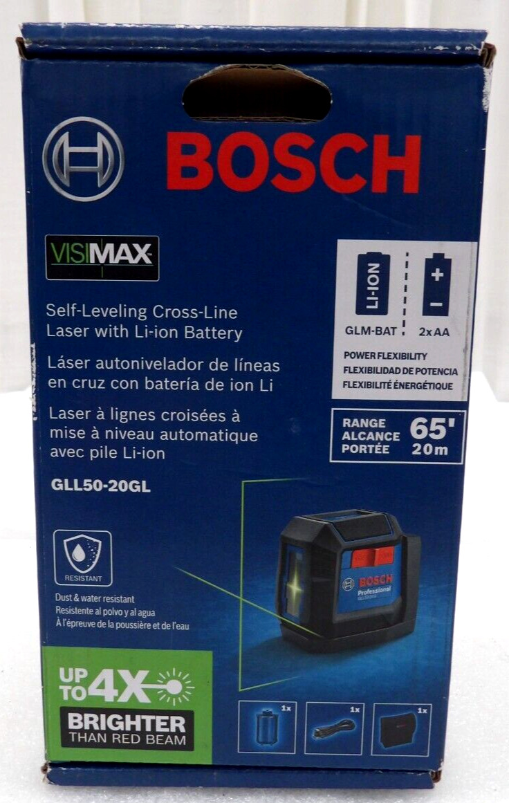 Bosch GLL50-20GL 65 Foot Self Leveling Cross-Line Laser W/Li-Ion Battery