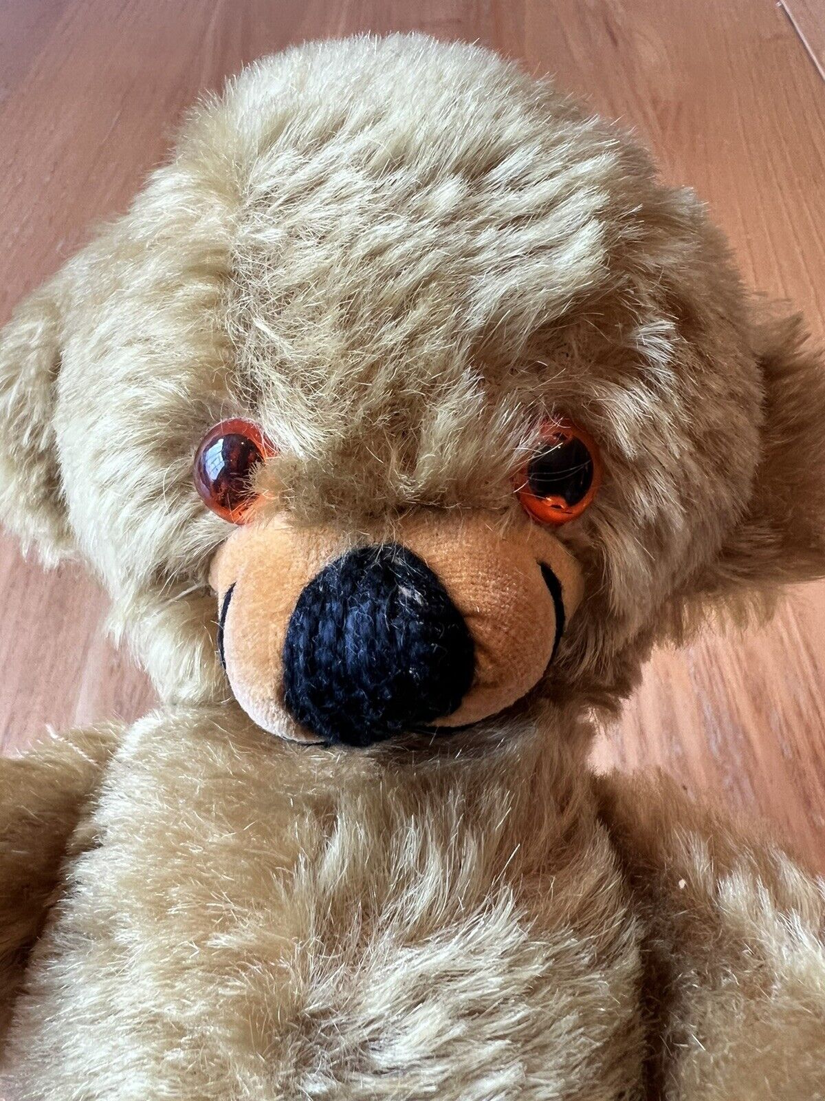 Vintage MERRYTHOUGHT Cheeky Bear Mohair Teddy Bell Ears Baby Rattle 11” England