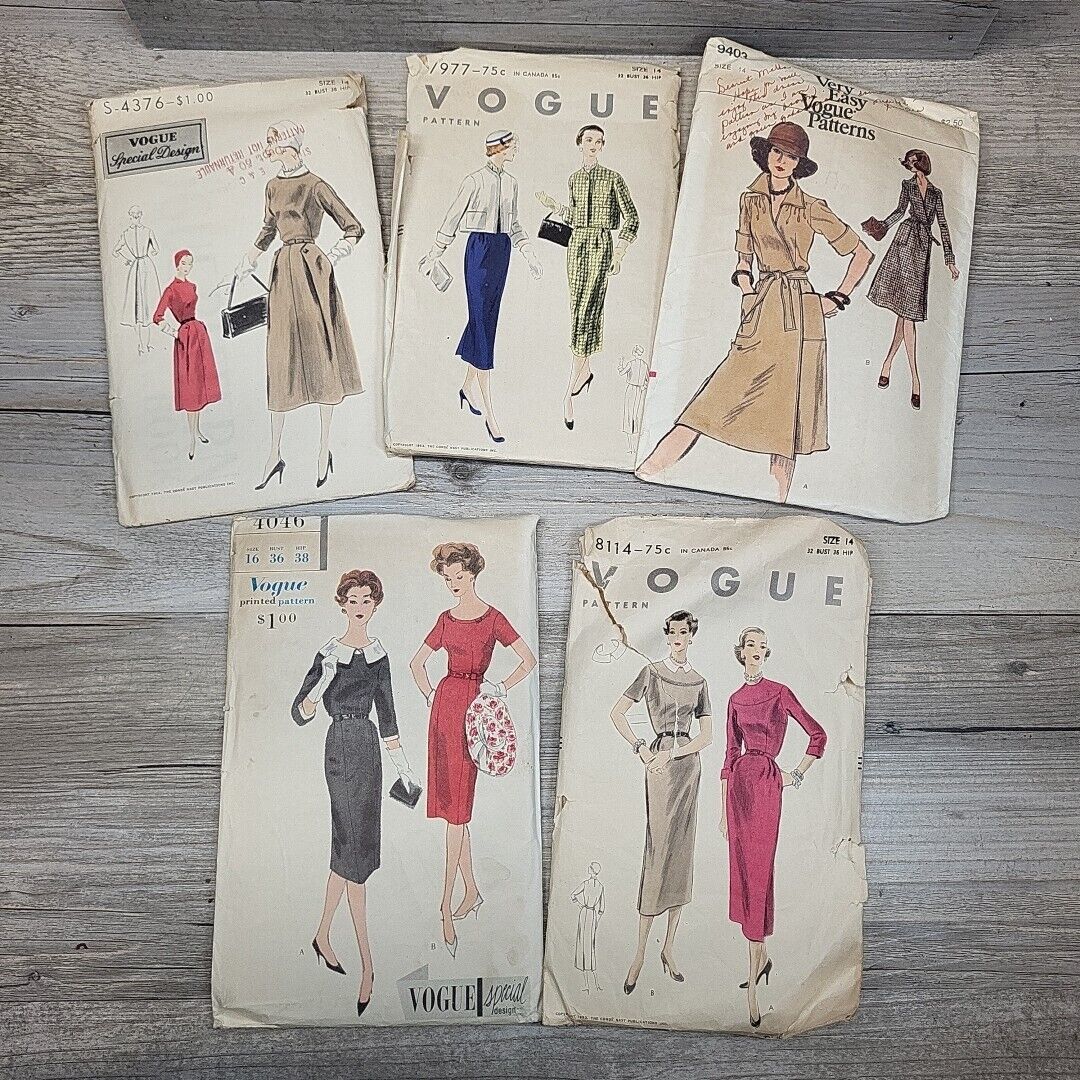 Lot of 5 Vintage 1950s Vogue Sewing Patterns Size 14 And 16 Special Design