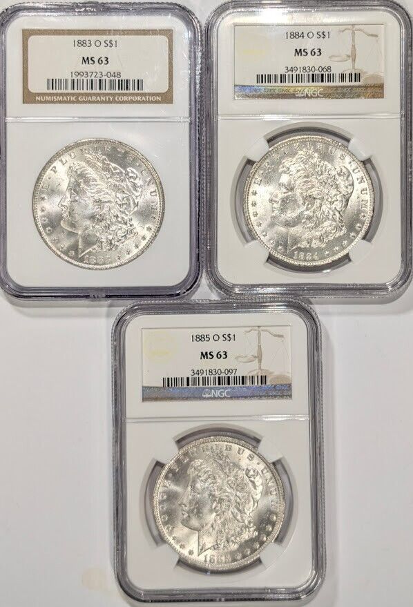 1883-O, 1884-O, 1885-O $1 Morgan Silver Dollar Set - NGC MS63