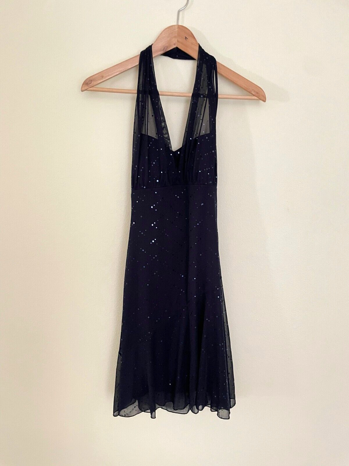 Vintage Lipstick Womens Halter Dress Size Small Navy Sequin Stretch 90s Party