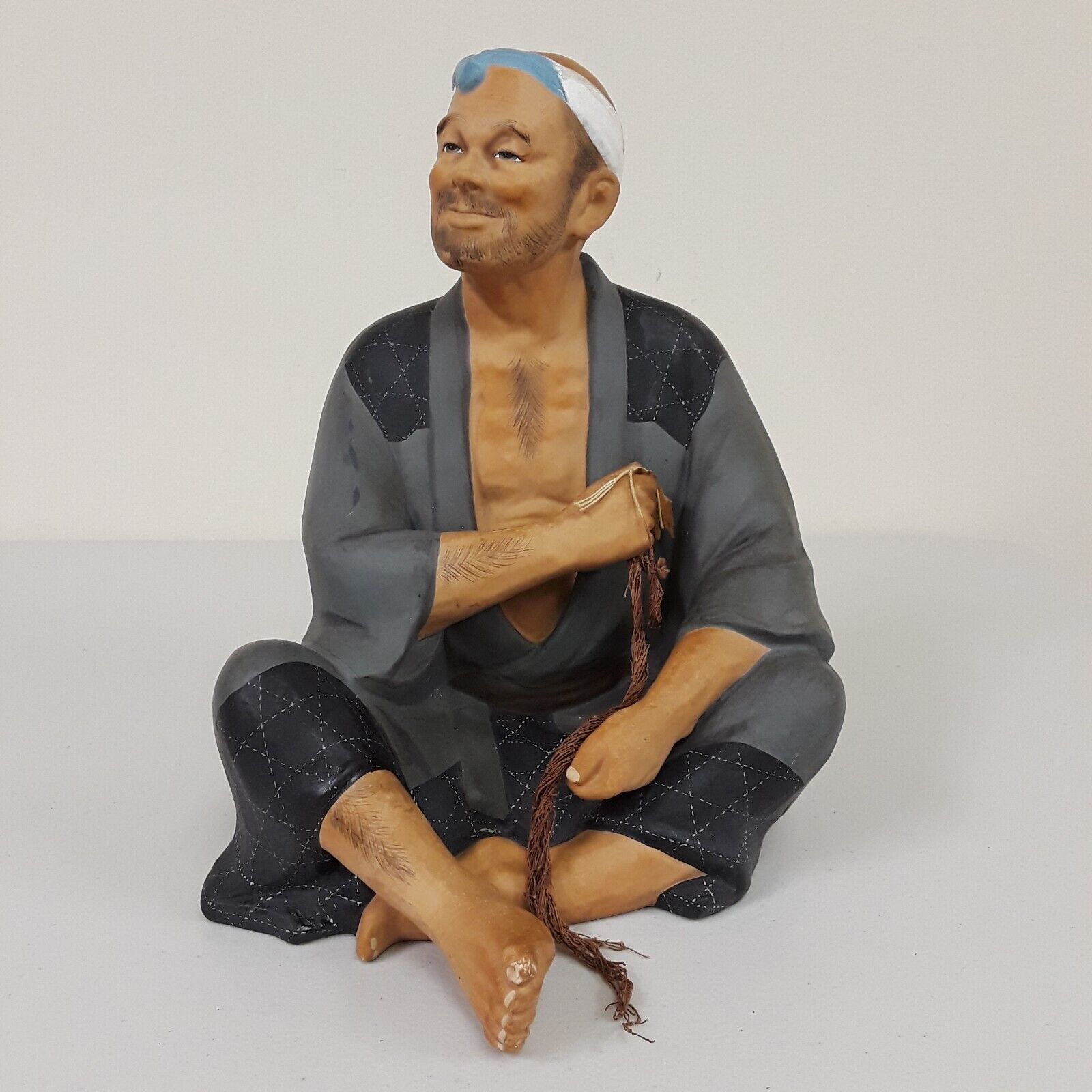 Vintage Hakata Urasaki Ceramic Sculpture Doll Fisherman  Japanese Figural