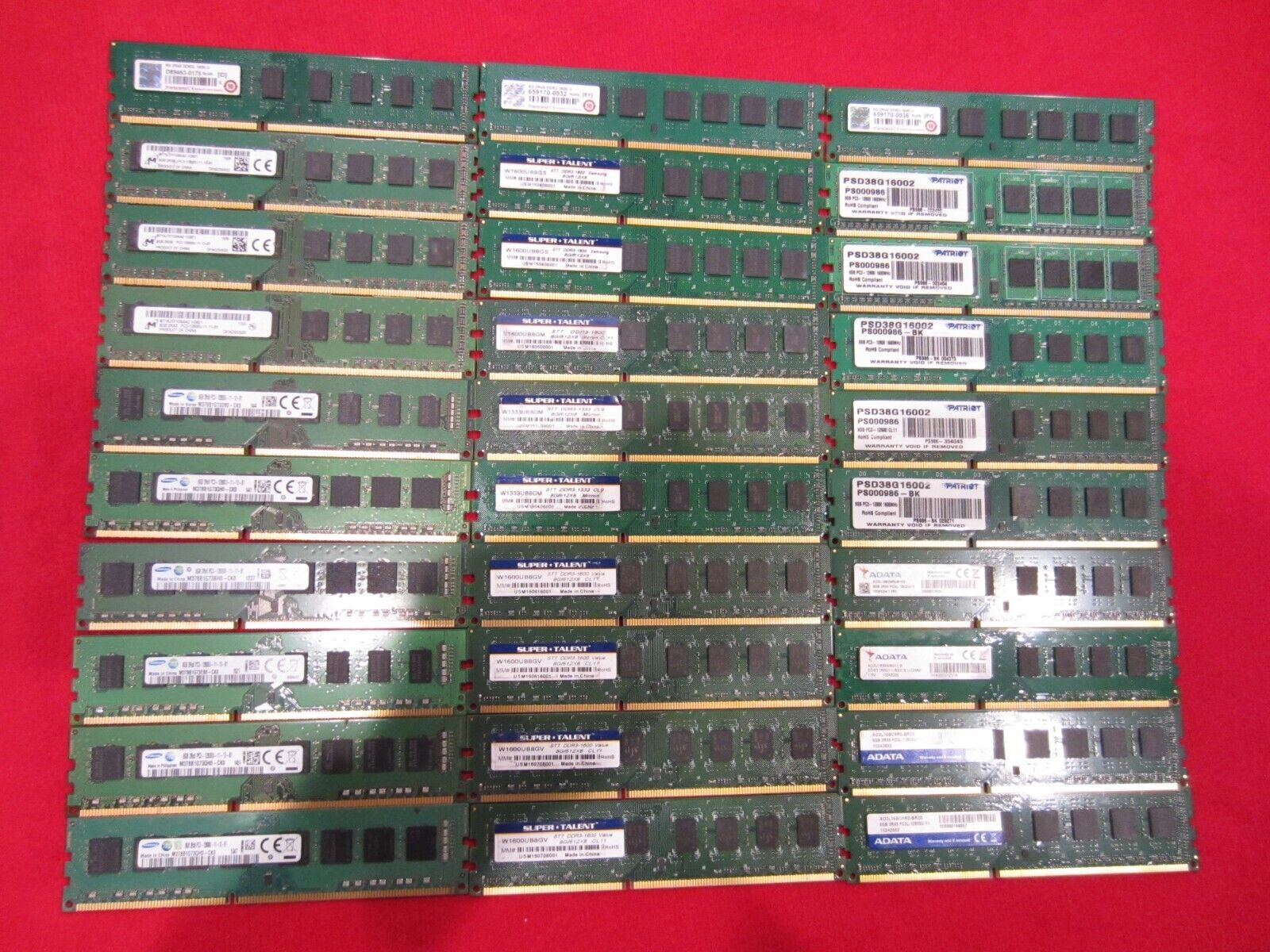 Lot of 30pcs Samsung,Micron,Super*Talent 8GB PC3-12800U DDR3-1600Mhz Dimm Memory