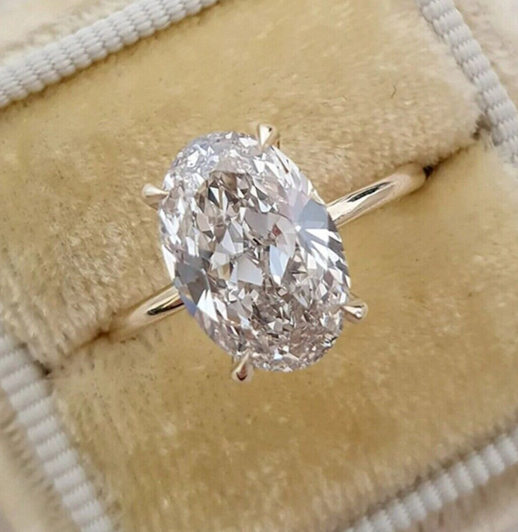 Certified Natural 5ct VS1/Oval/White Diamond 925 Silver Ring For Christmas Gift