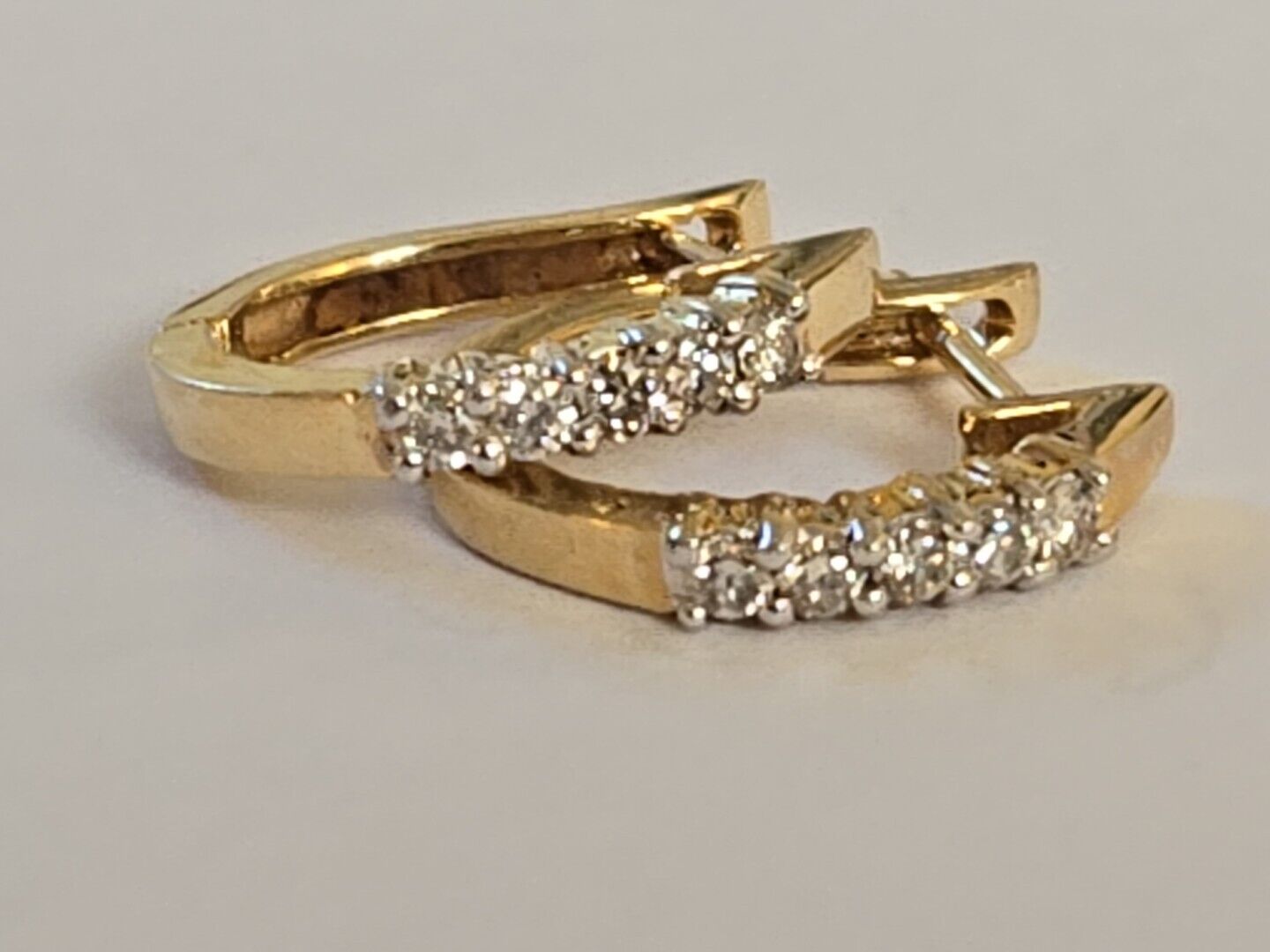 14K Solid Gold and Genuine Diamond Huggie Earrings ~ VINTAGE