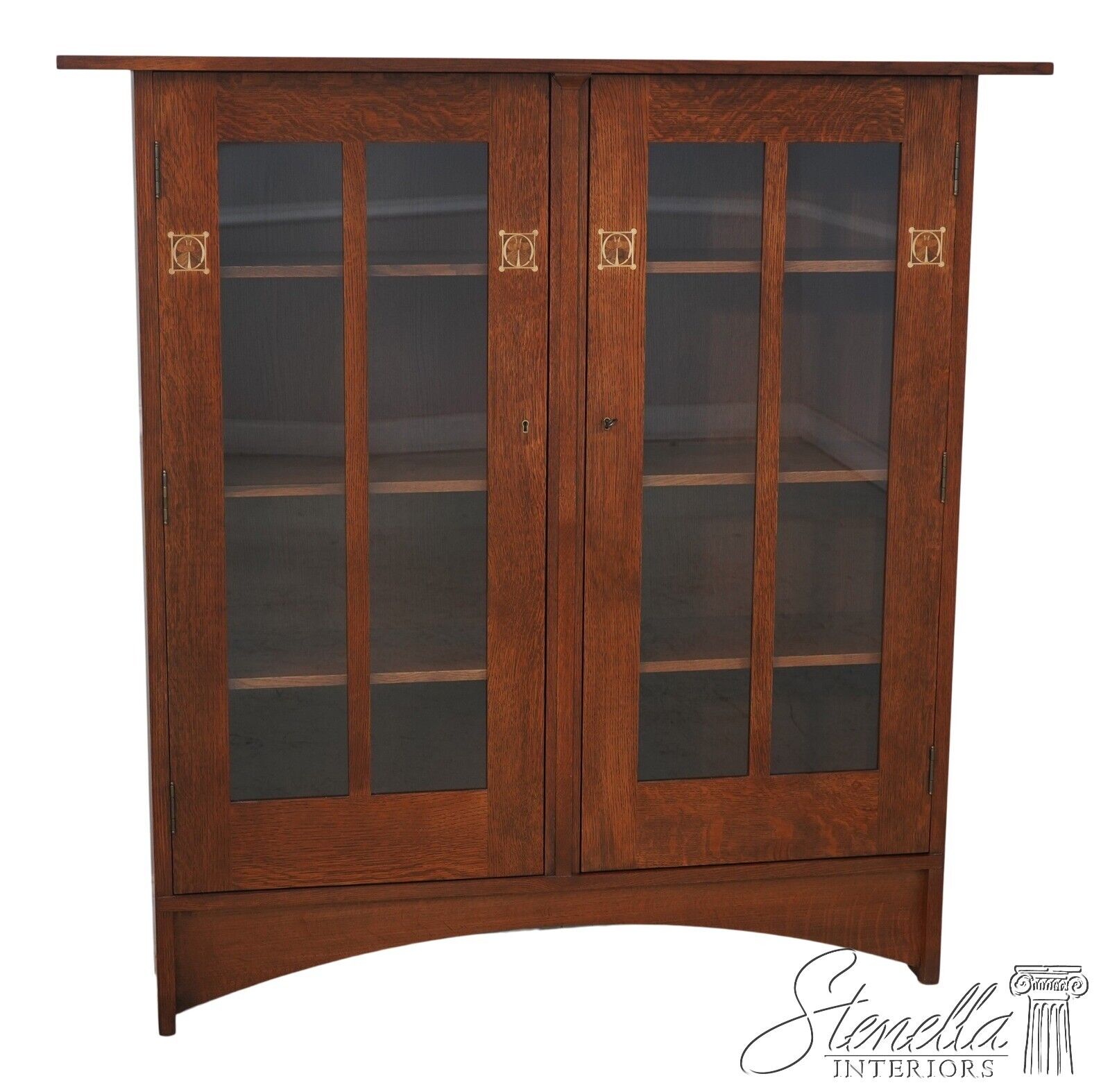 63693EC: STICKLEY Harvey Ellis Inlaid Oak 2 Door Bookcase