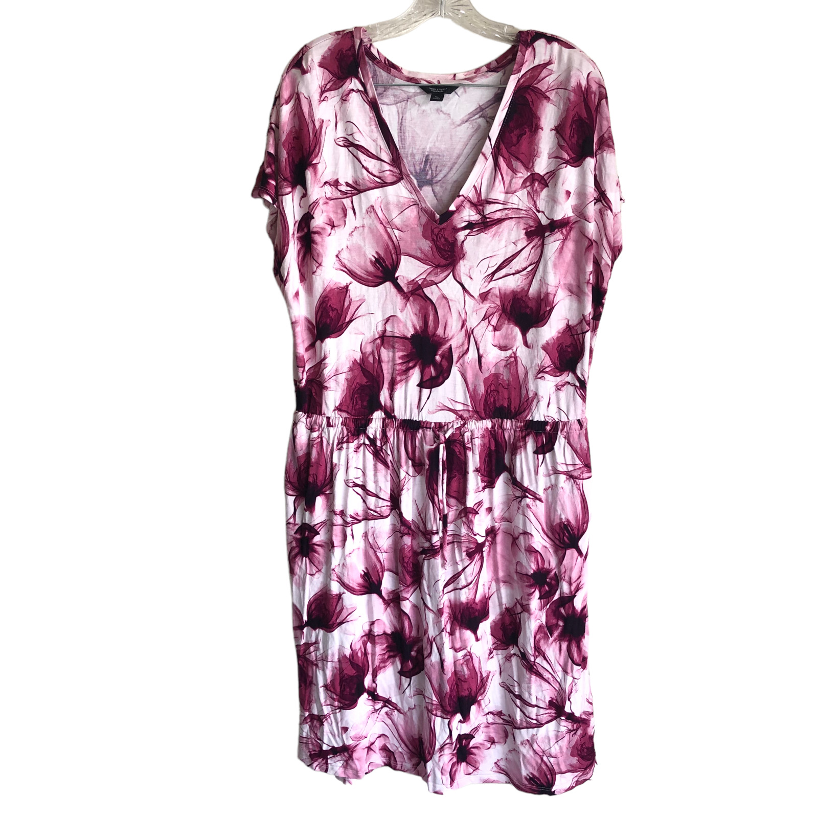 Simply Vera Vera Wang Women\'s Dress Size XL Floral Pink V Neck 100% Rayon