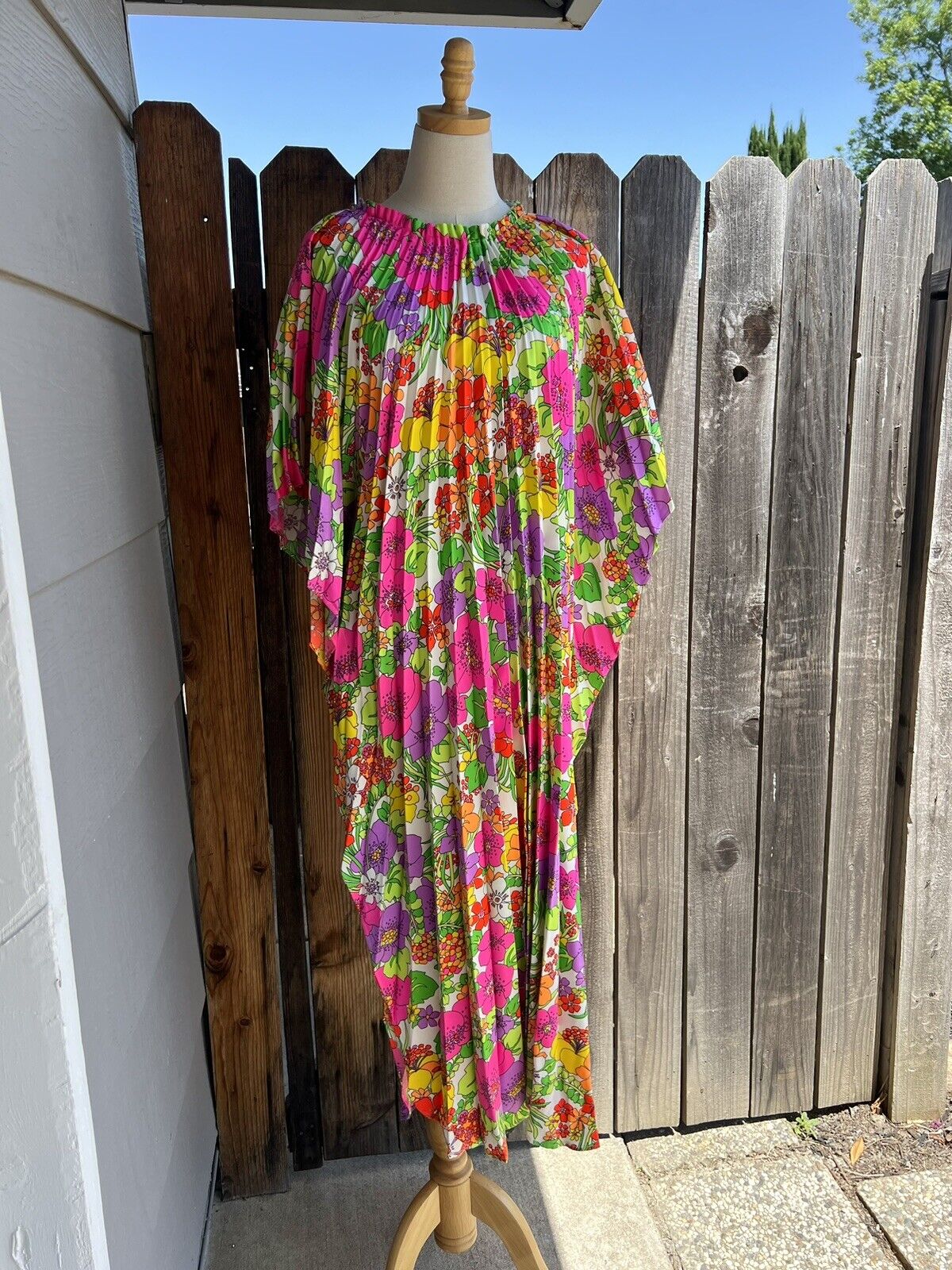 Vtg Alice Polynesian Fashions 1960s Psychedelic Floral Muumuu Accordion Dress