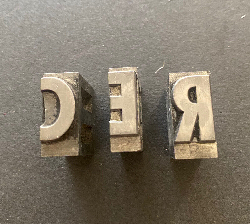 Vintage Letterpress Print Blocks Metal Letters R E C 1”