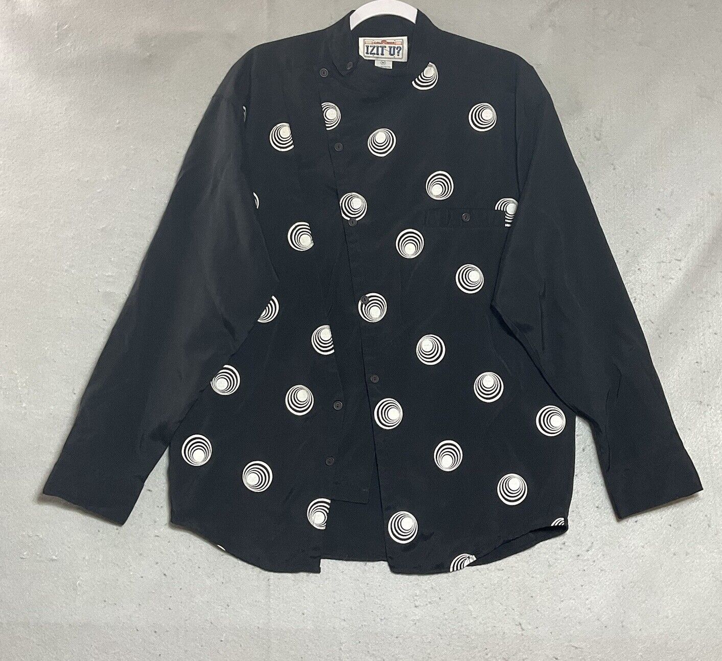 Vintage Top Shirt Womens Medium Black Geometric Oversize Retro Party Streetwear
