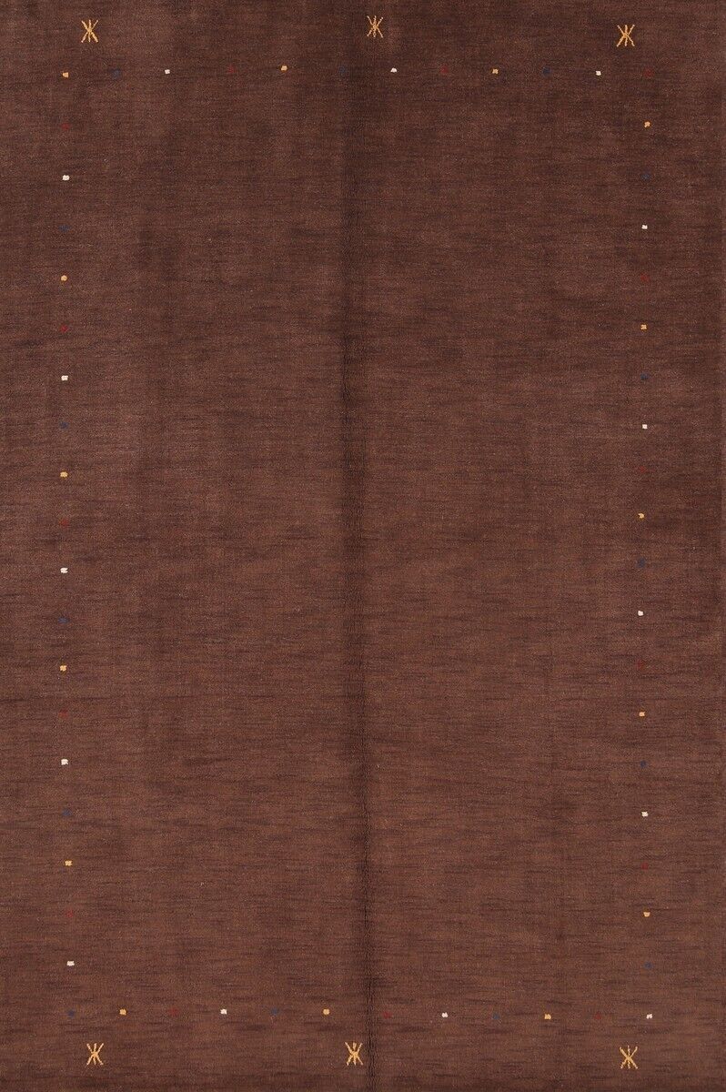 Abstract Nepalese Gabbeh Oriental Hand-Knotted 7\'x10\' Mocha Brown Wool Area Rug
