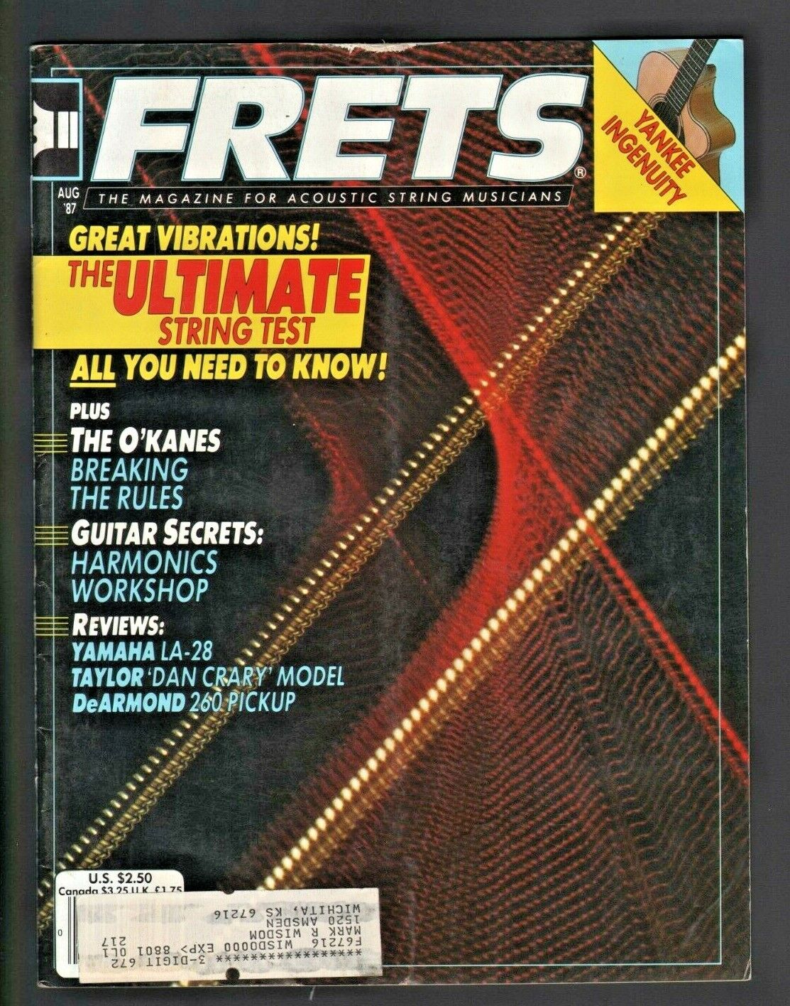 1987 August Frets Vintage Guitar Mandolin Magazine - String Test The O\'Kanes