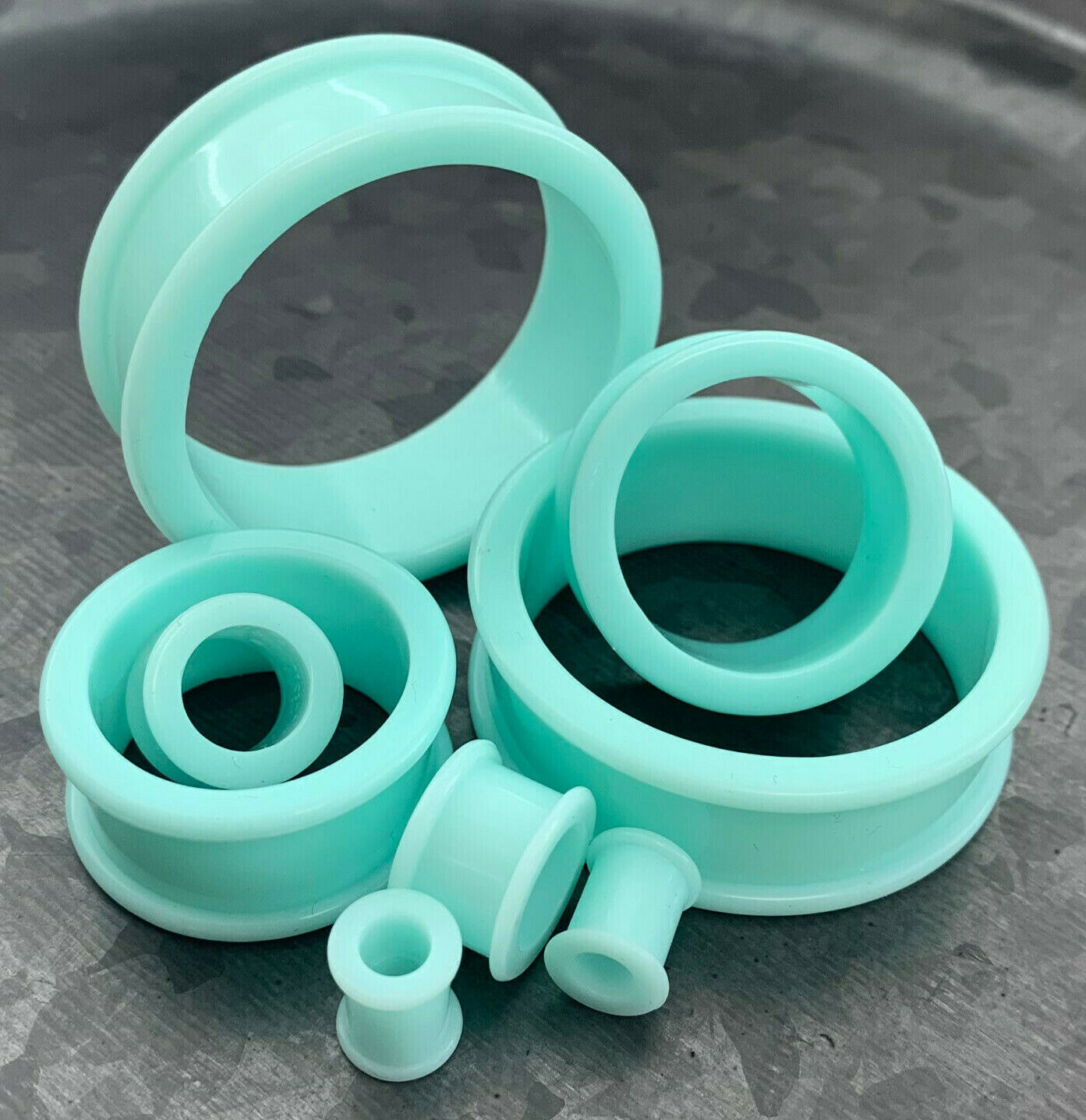PAIR Teal Solid Silicone Tunnels Double Flare Plugs Earlets Gauges up to 2 inch