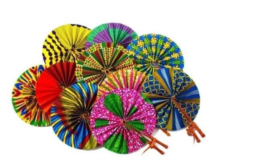 African textile print hand fans / Bundle of 30 pieces of fans/ assorted Colours