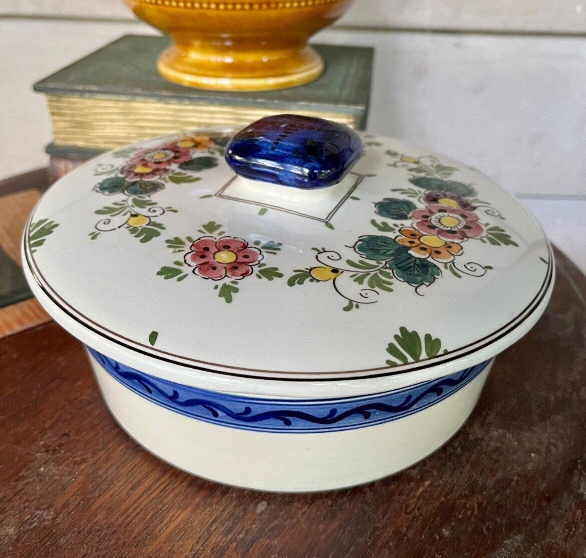 Holland Pottery Delft Elesva Polychromatic Covered Box Candy Dish