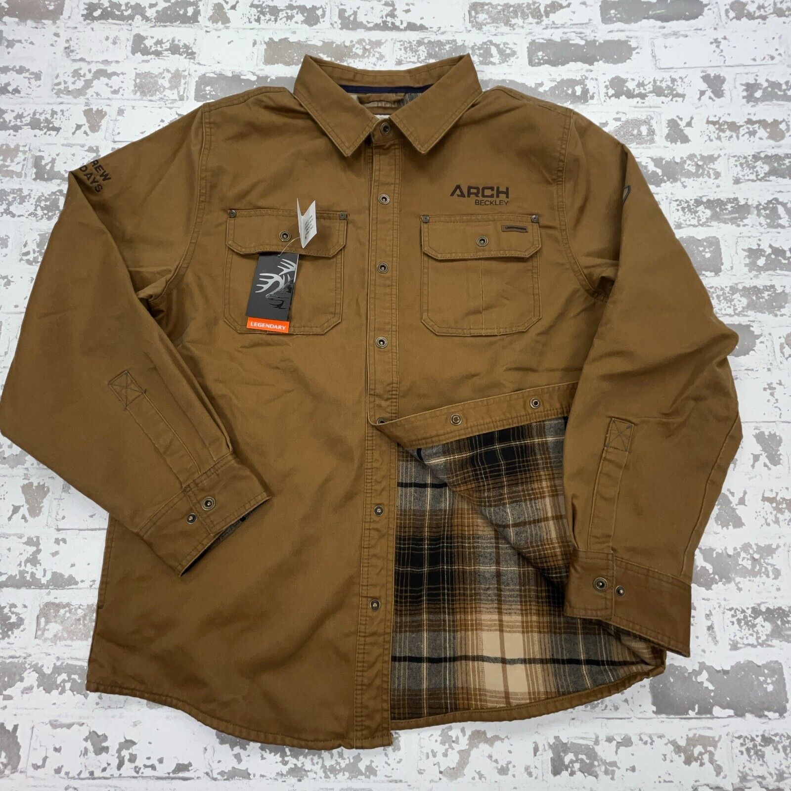 Legendary Whitetails Jacket Shirt Men Large Brown Flannel Lined Shacket Chore
