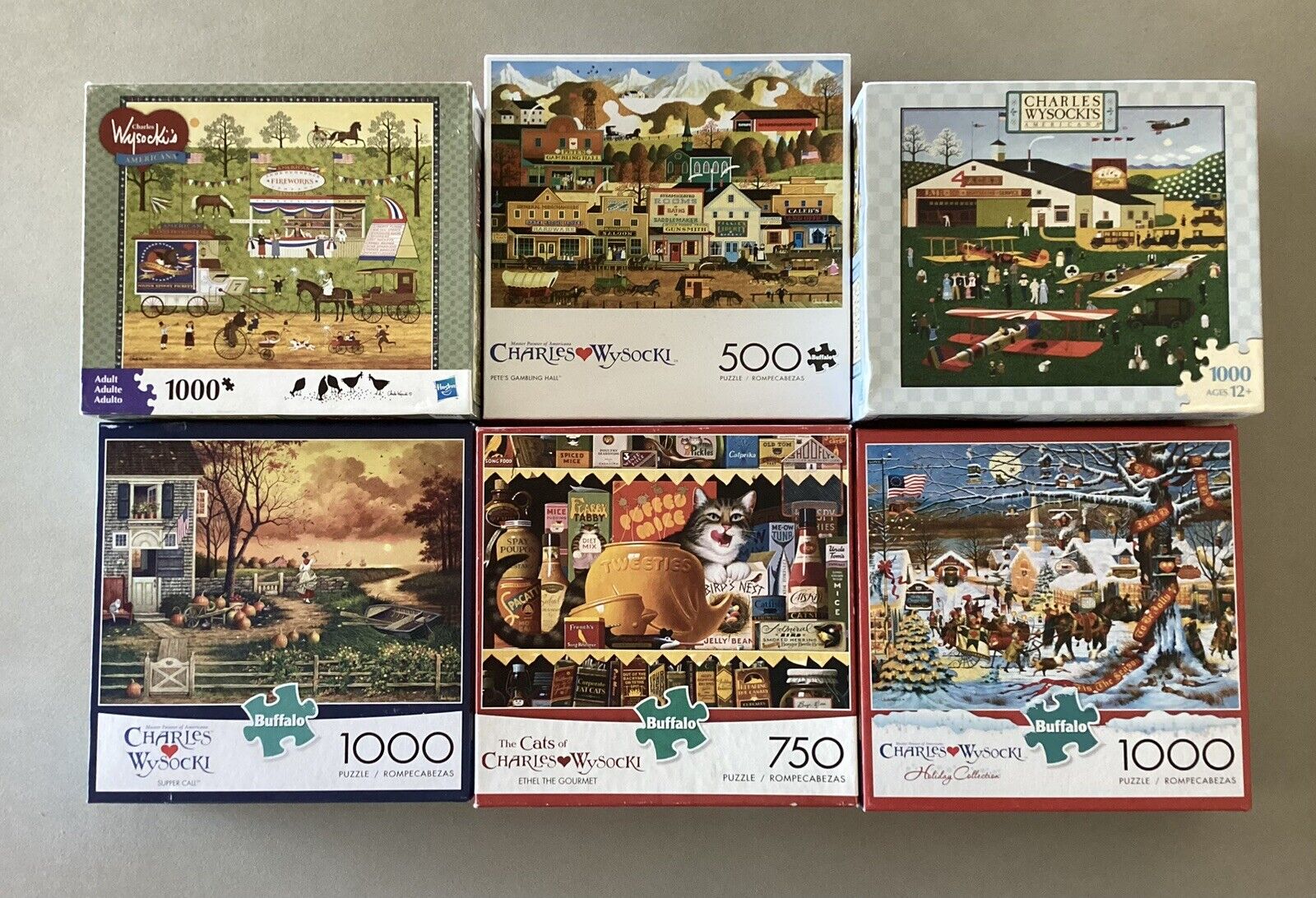 Lot Of 6 Charles Wysocki Jigsaw Puzzles 500 - 1000 Piece Buffalo Games & MB