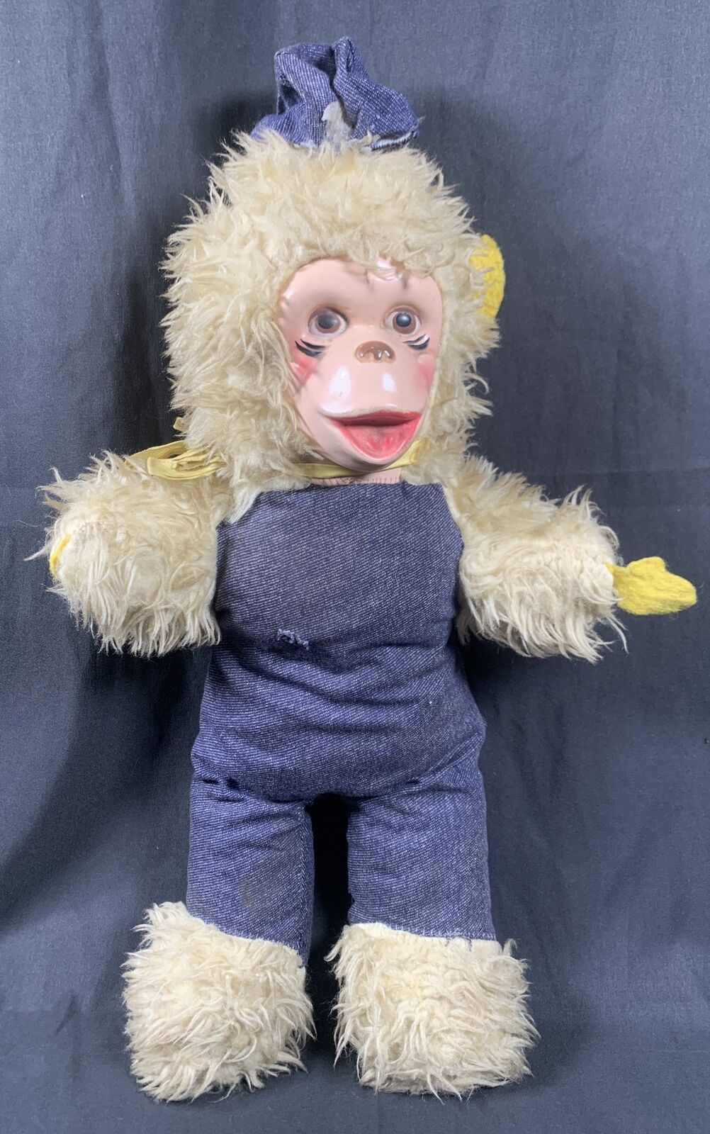 ✨Vintage 1960s Carnival Prize Rubber Faced Plush Circus Monkey 20” Tall✨