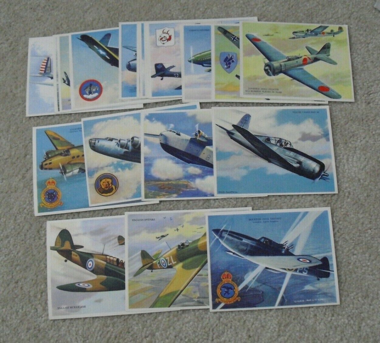 Set of 24 Vintage 1940s WWII USA Foreign War Planes Color Prints Charles Rosner