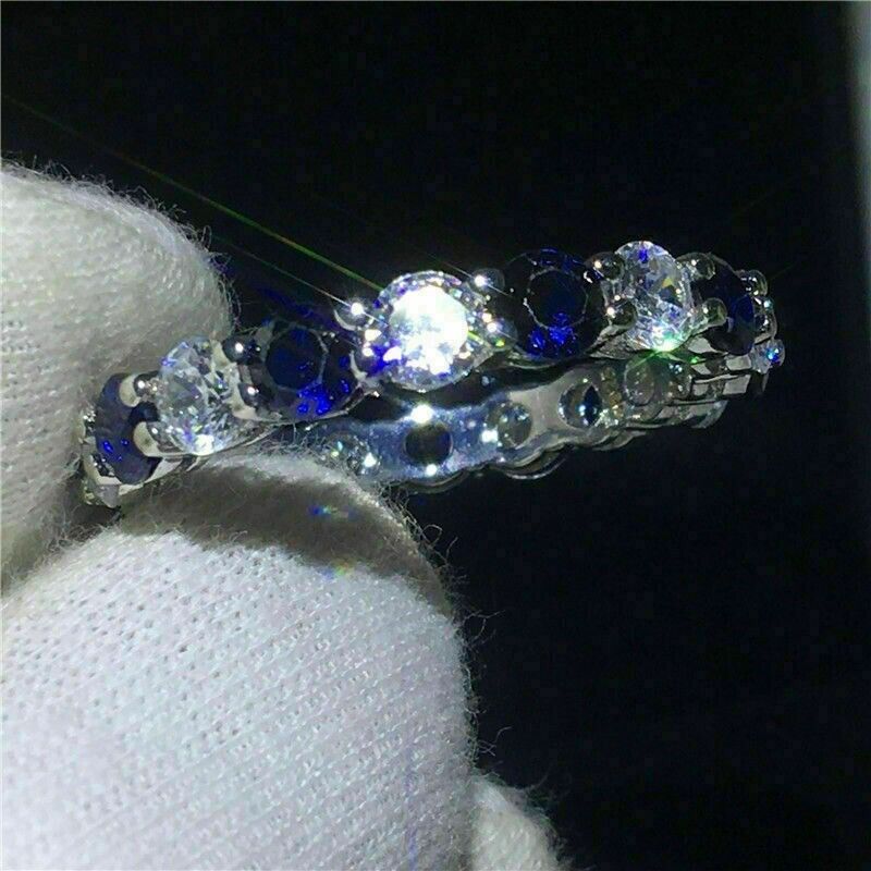 Eternity Round 3.00 Ct Real Treated Diamond Engagement Band In 925 Silver Ring