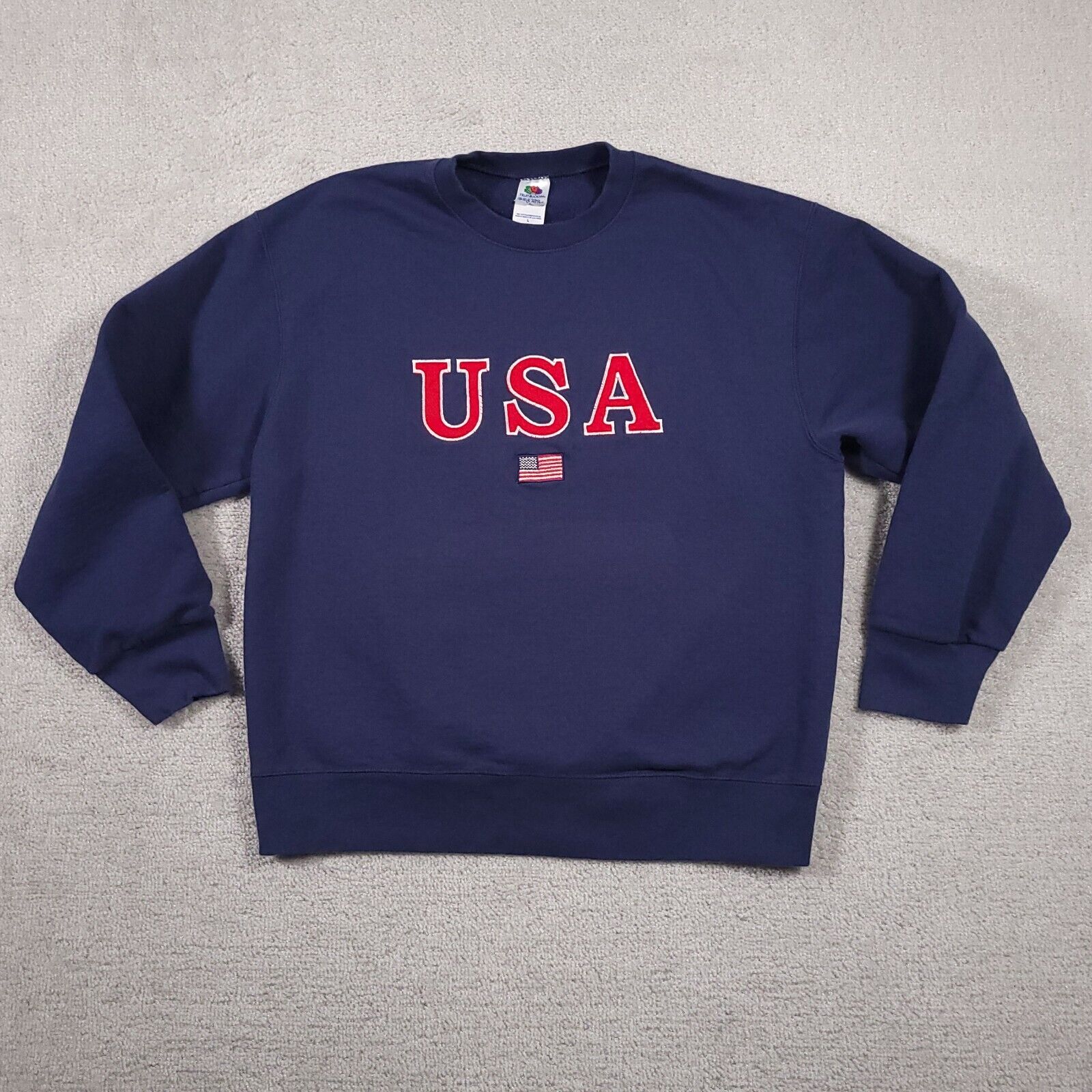 Vintage 90s Team USA Sweatshirt Mens Large Blue USA Logo Pullover Embroidered