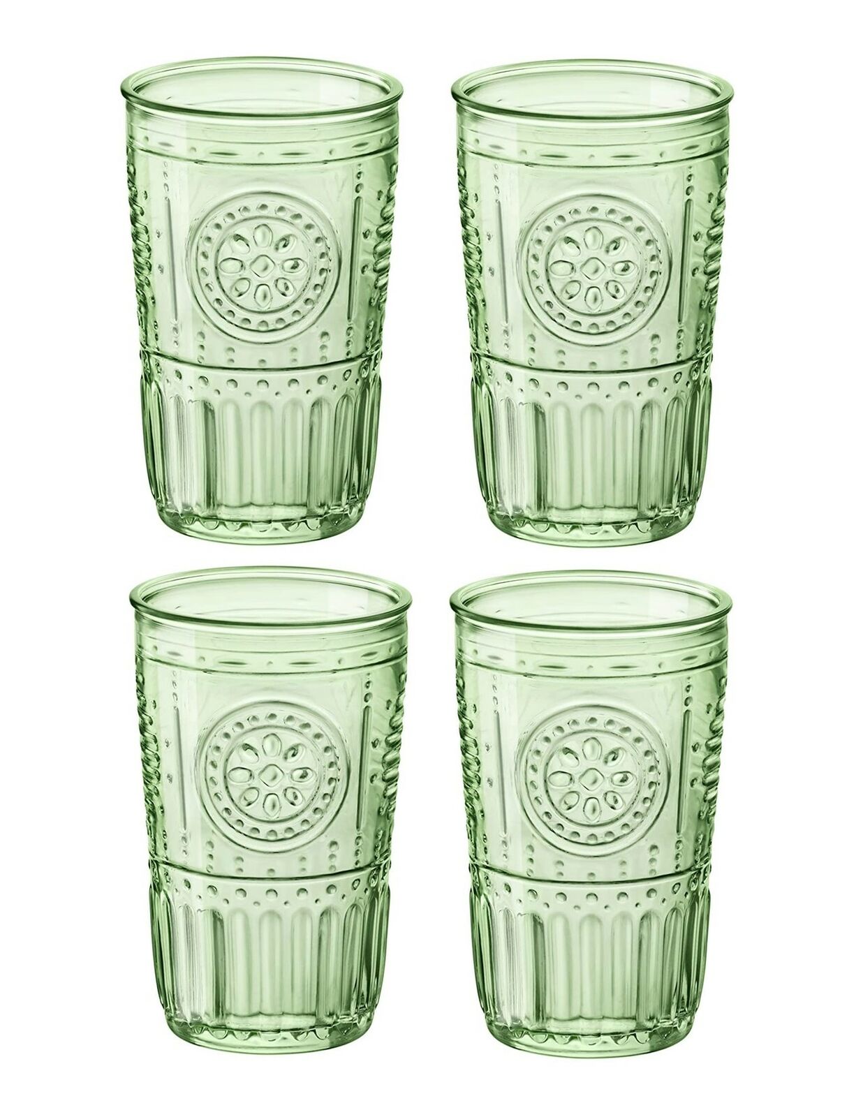 Bormioli Rocco Romantic Cooler Drinking Glass, Set of 4, 16 oz - Pastel Green