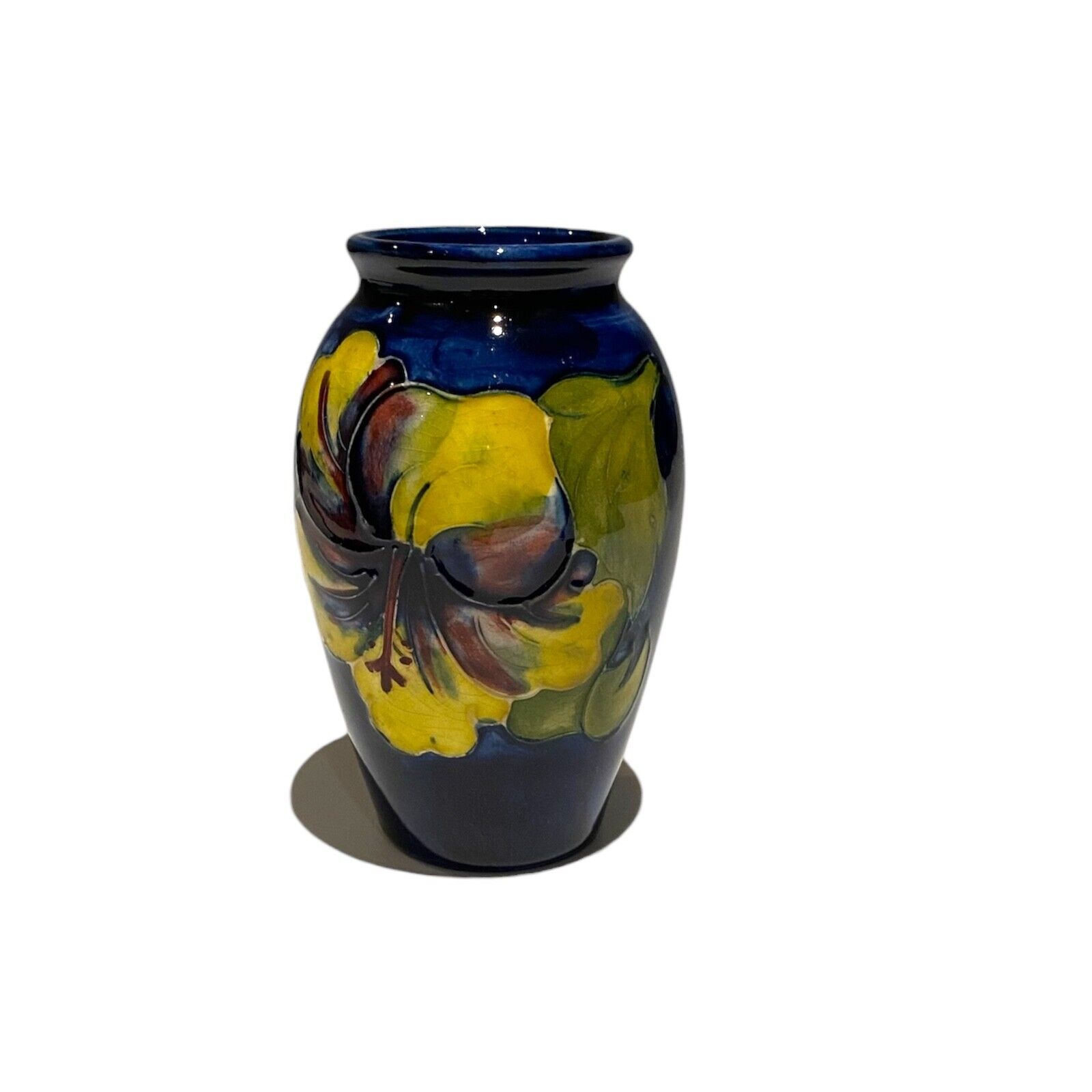 Vintage Moorcroft Yellow and Red Hibiscus on Cobalt Blue 4\
