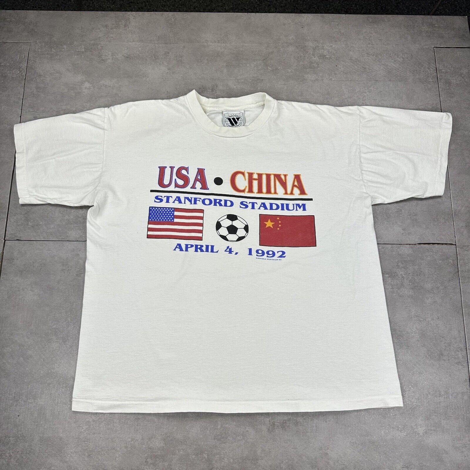 vintage usa vs china stanford soccer t shirt mens xl single stitch 1992 history