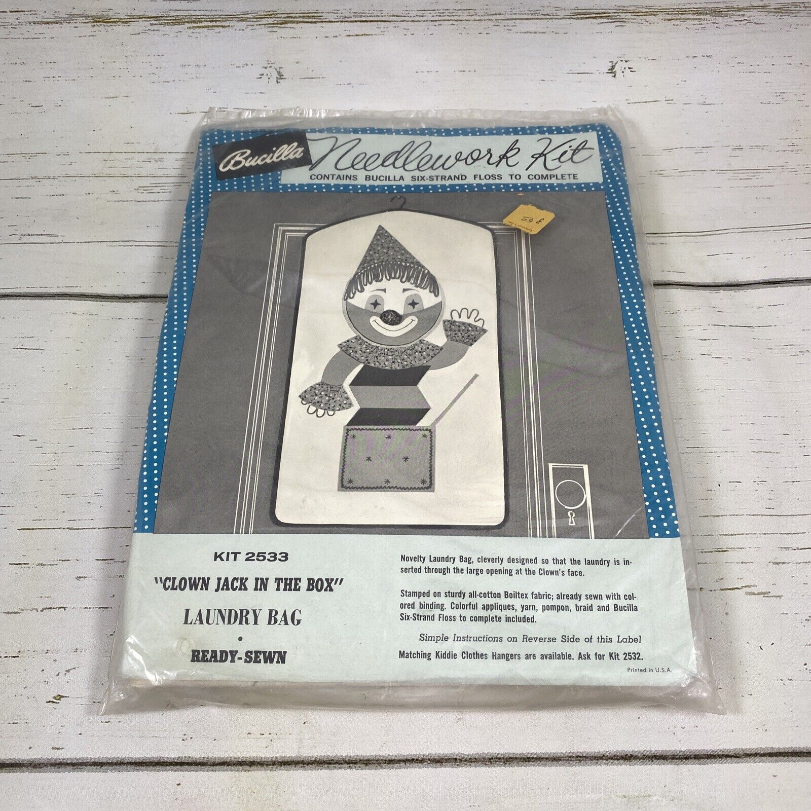 Vintage Bucilla 2533 Needlework Kit Clown Jack In The Box Laundry Bag